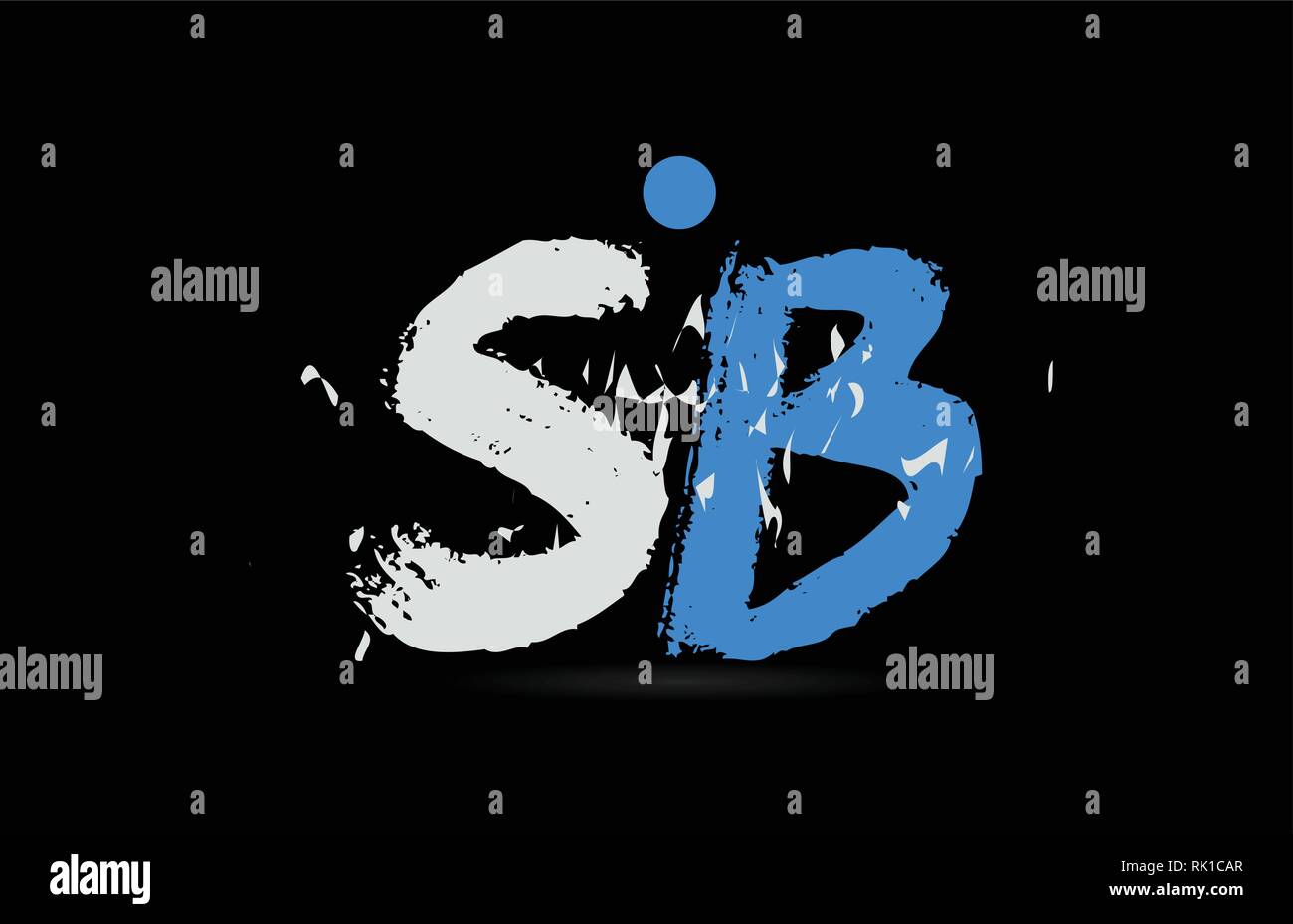 Grunge, blau-weiße Buchstaben Kombination SB S B auf schwarzem Hintergrund als Logo für ein Unternehmen oder Geschäft Stock Vektor