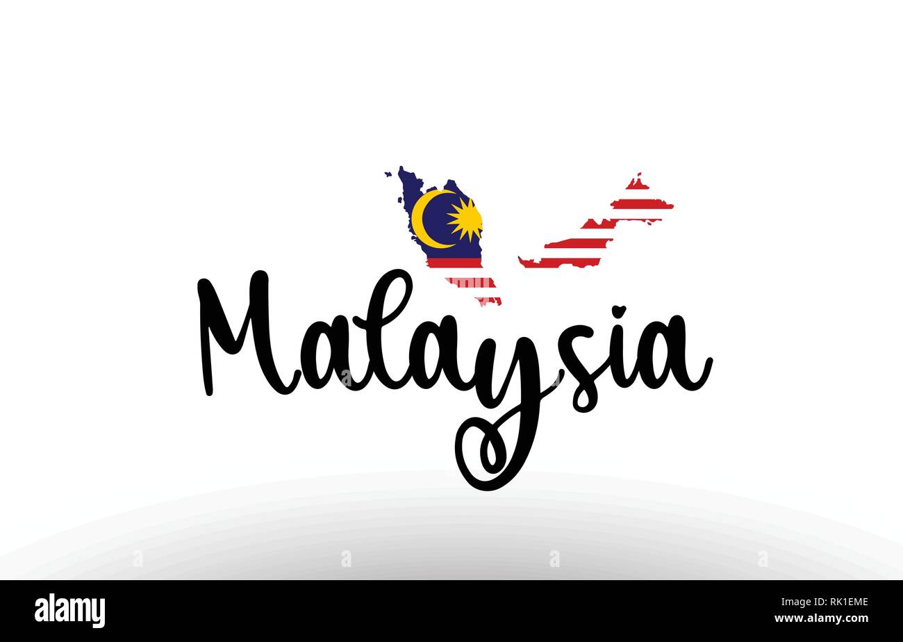 Malaysia Land großen Text mit Fahne im Inneren Karte geeignet für ein Logo Icon Design Stock Vektor