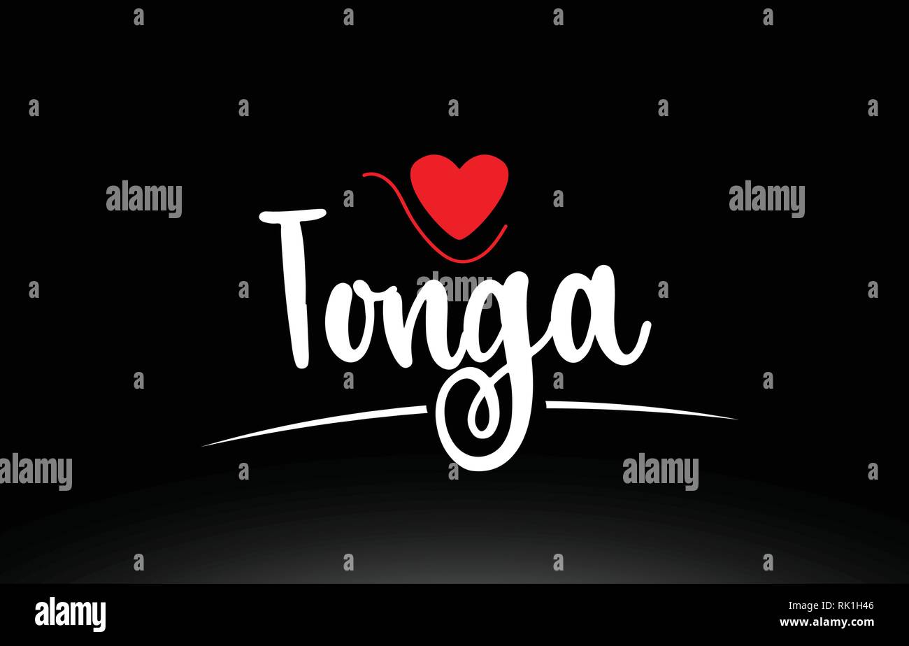 Tonga land Text mit rot Liebe Herz auf schwarzem Hintergrund geeignet für ein Logo, Symbol oder Typografie design Stock Vektor