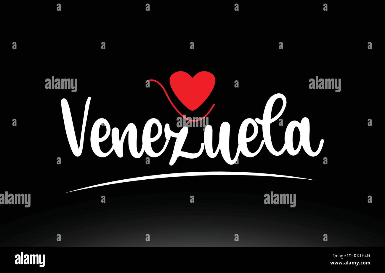 Venezuela Text mit rot Liebe Herz auf schwarzem Hintergrund geeignet für ein Logo, Symbol oder Typografie design Stock Vektor