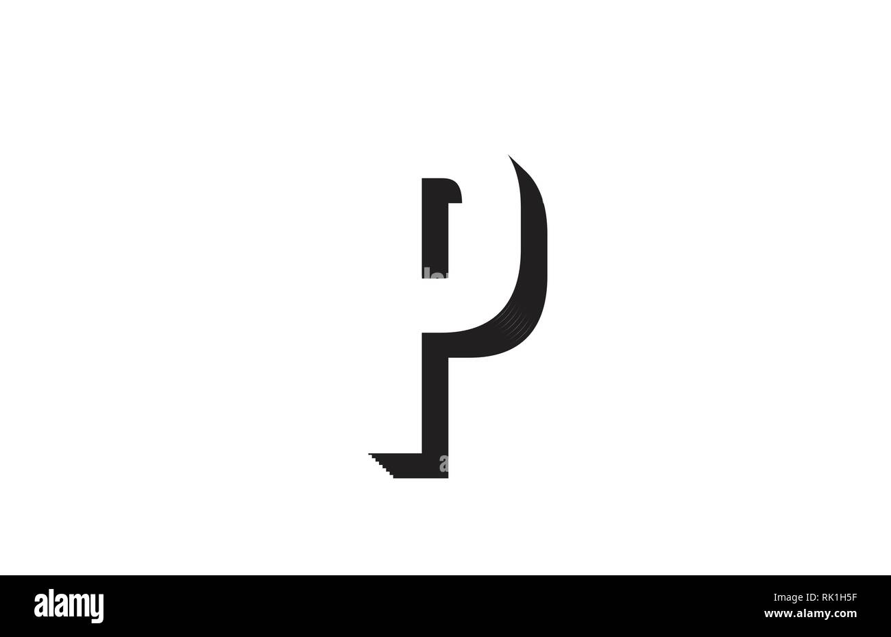 Schwarz und Weiß p Buchstaben, das als Logo taugt, für ein Unternehmen oder ein Geschäft Stock Vektor