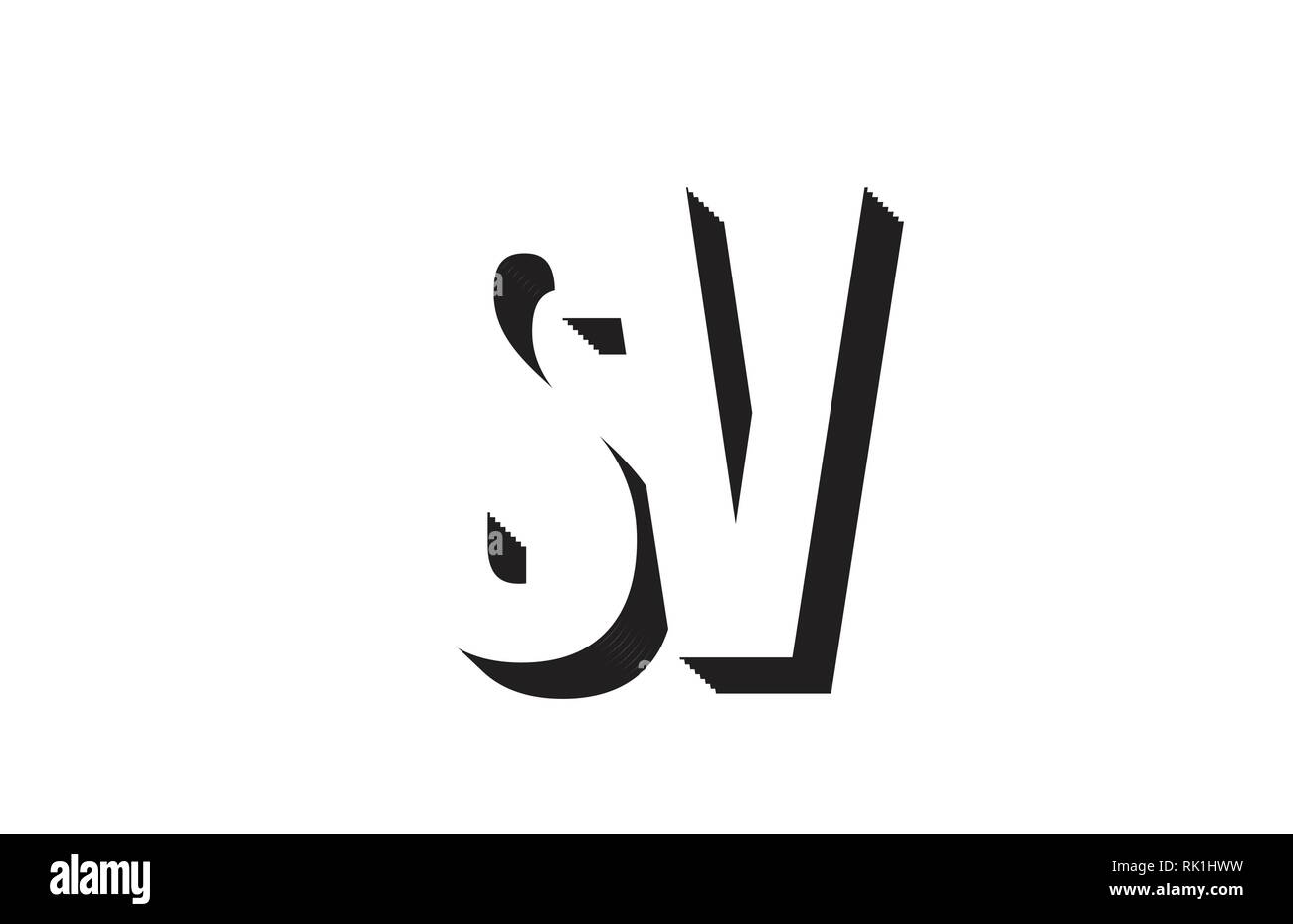 Schwarze und weiße sv s v Buchstaben Kombination, das als Logo taugt, für ein Unternehmen oder ein Geschäft Stock Vektor