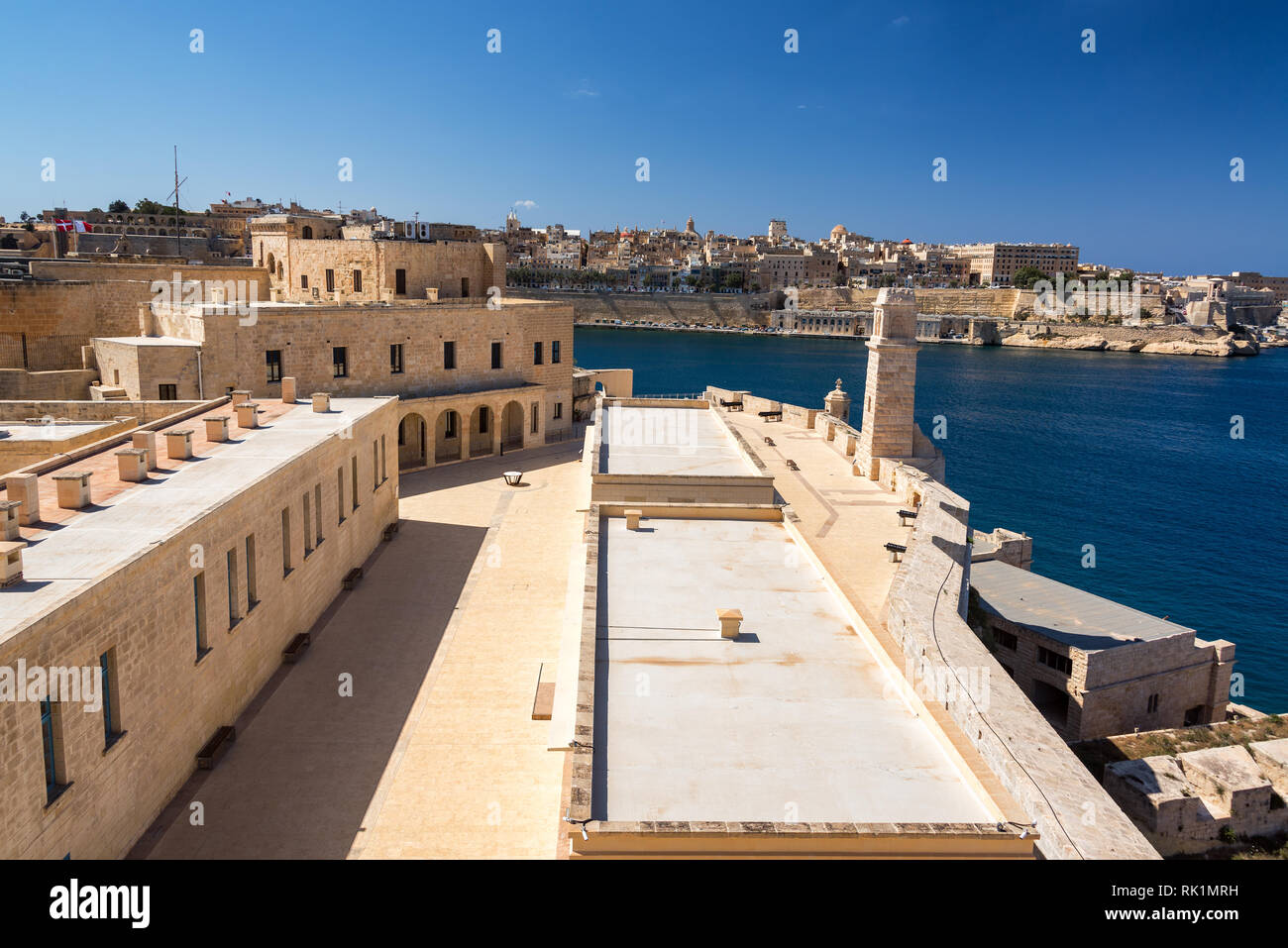 Sant Angelo Fort in Portomaso, Malta Blick über den Grand Harbour in Valletta Stockfoto