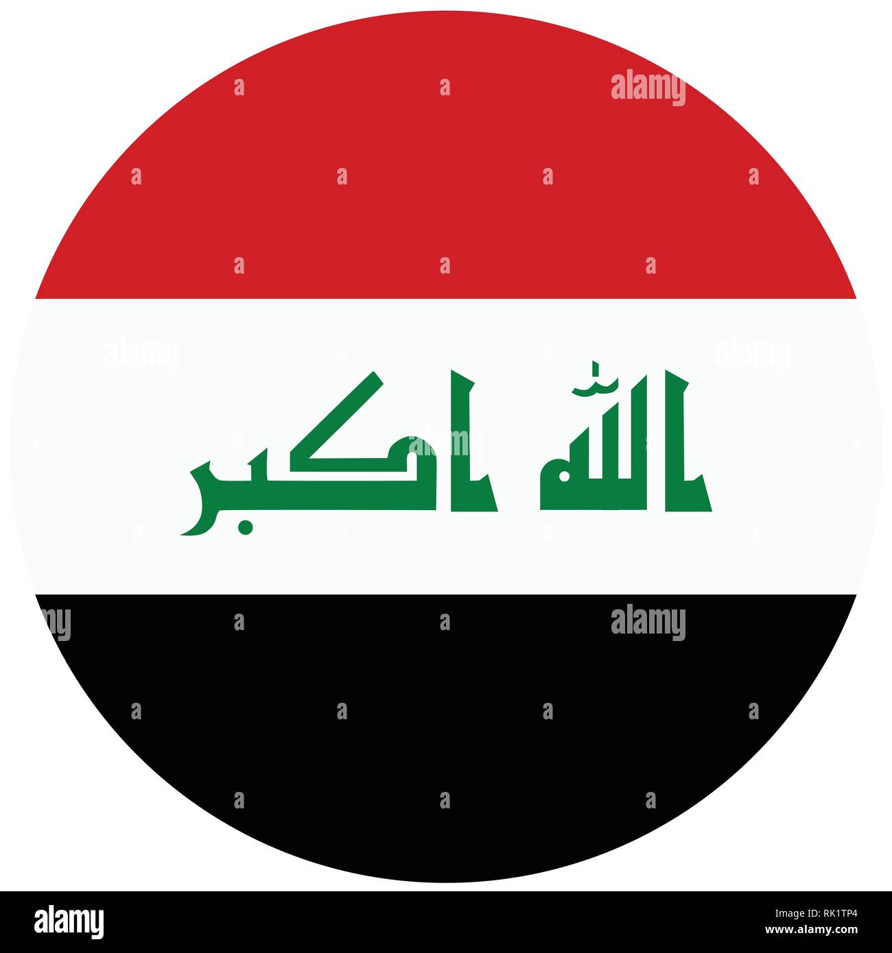 Vector Illustration Irak Flagge Symbol auf weißem Hintergrund. Runde Nationalflagge von Irak. Schaltfläche Stock Vektor