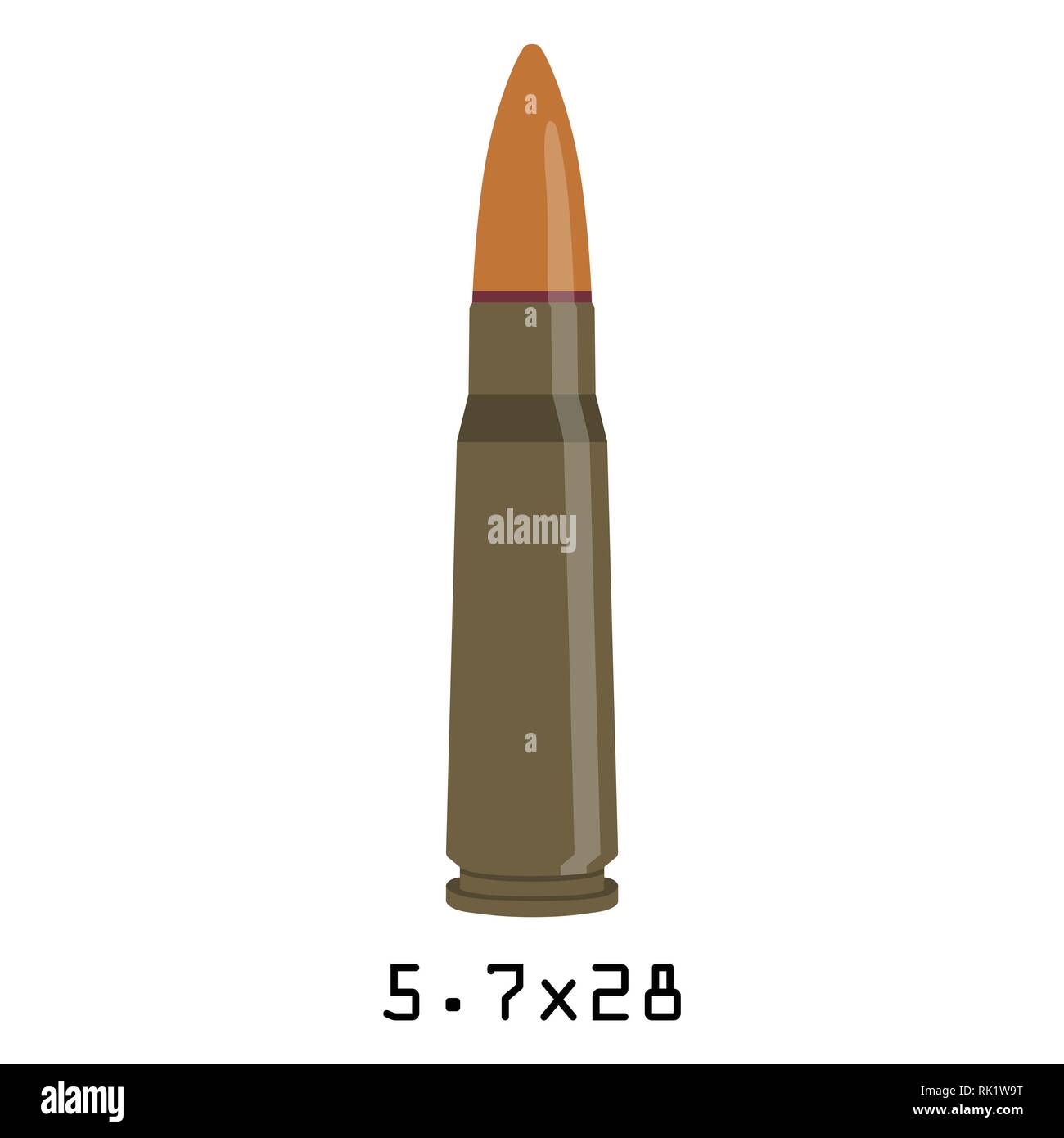 Vector Illustration Symbol * 5,7 * 28 Kaliber auf weißem Hintergrund. Munition Stock Vektor