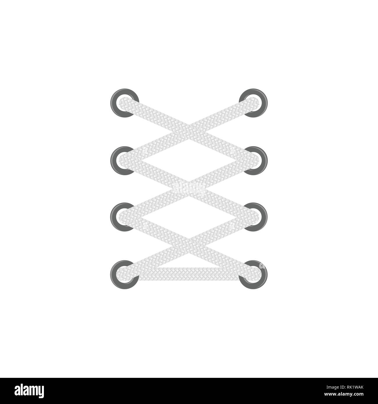 Vector Illustration Schnürsenkel Symbol, Symbol. Schnürung weiß isoliert. Stock Vektor
