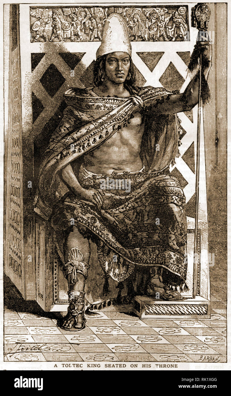 Ein 1909 französische Darstellung eines Südamerikanischen Toltec König auf seinem Thron. Die Tolteken waren ein Mesoamerikanischen Kultur, dass eine den Tula, Hidalgo, Mexiko in der frühen dominiert - klassische Periode der mesoamerikanischen Geschichte, C.900 - 1168, später von den Azteken als "Artisan Rasse' eingestuft. Stockfoto