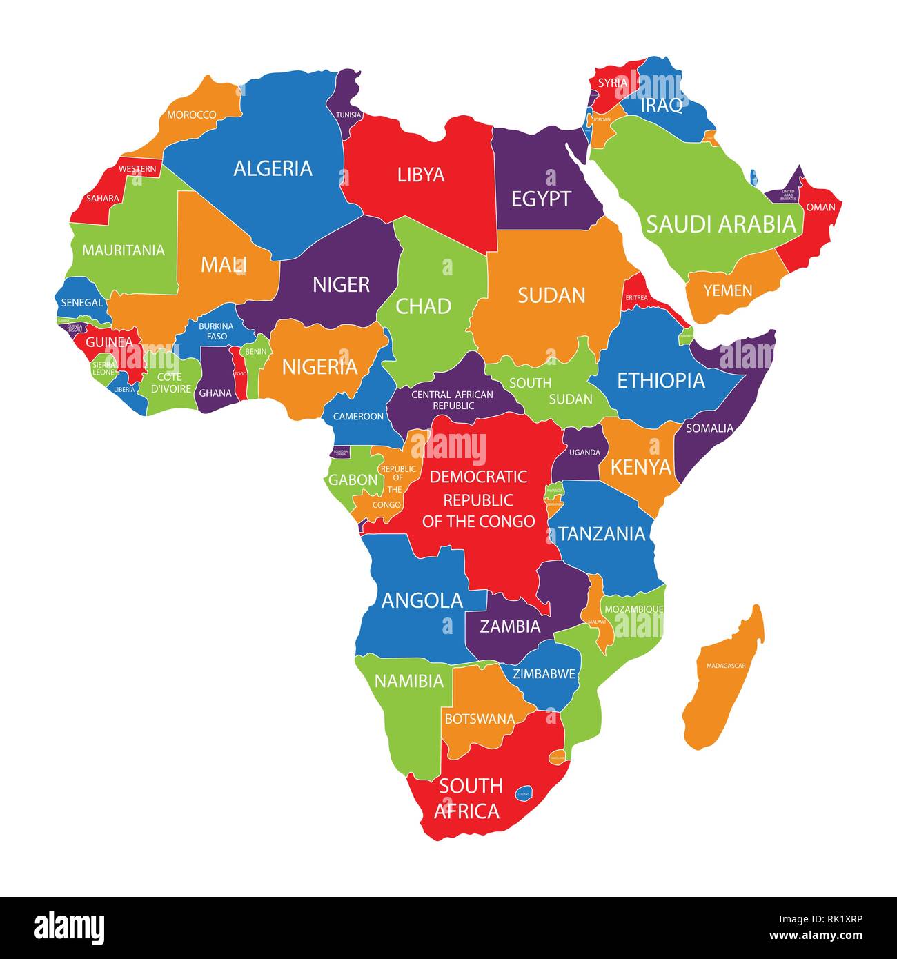 Vector Illustration Afrika Karte mit Ländern Namen isoliert auf weißem Hintergrund. Afrikanischen Kontinent Symbol. Stock Vektor