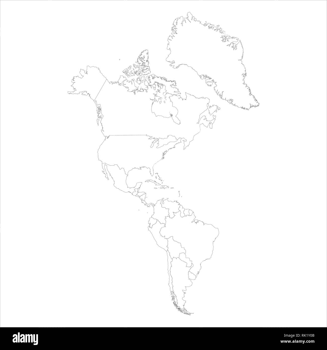 Vector Illustration Karte von Süd- und Nordamerika isoliert auf weißem Hintergrund. Maßbild Americas Symbol Karte Stock Vektor