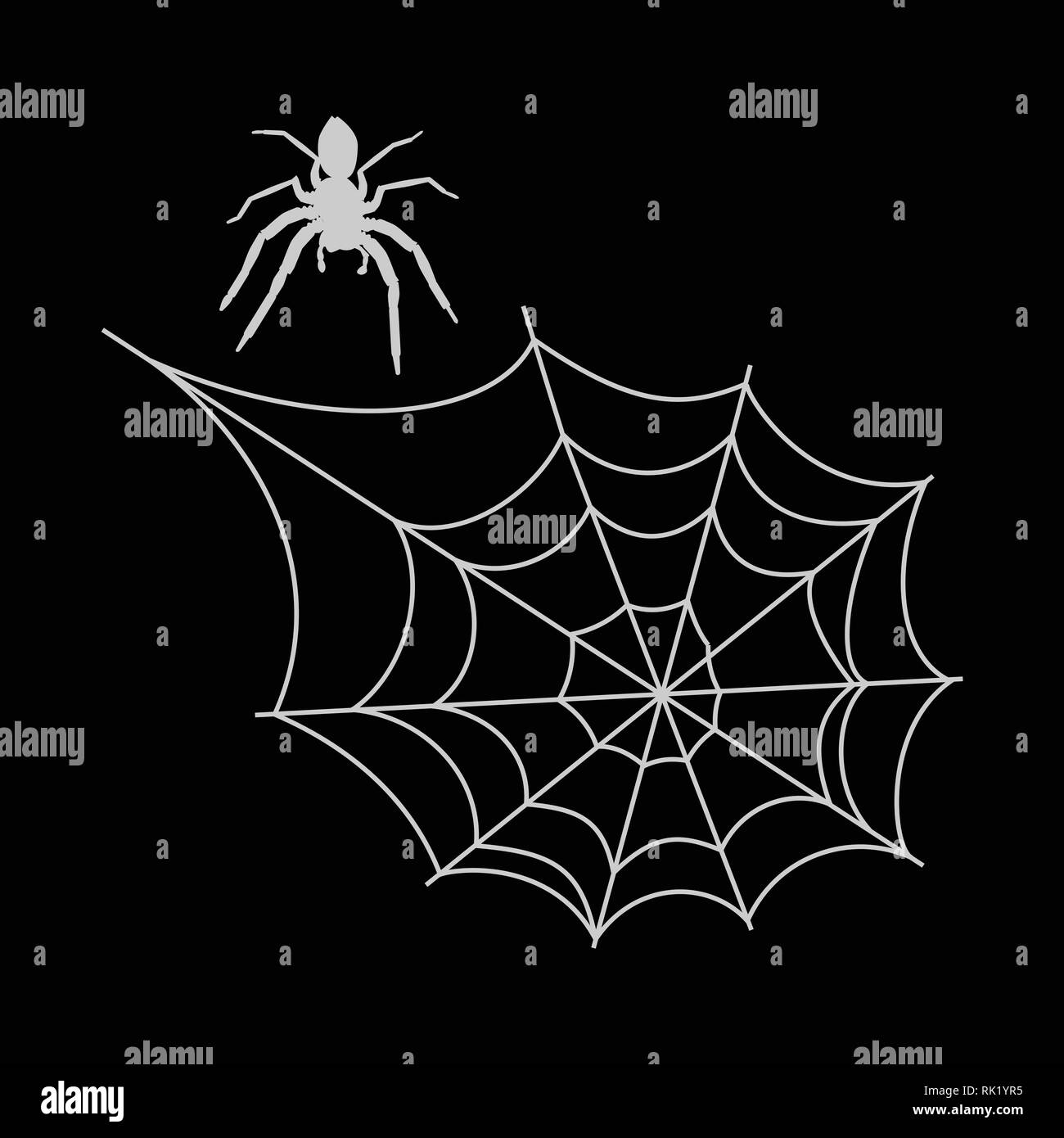 Spinnennetz, auf schwarzem Hintergrund isoliert. Spiderweb und Spinnennetz für Halloween Design. Spinnennetz Element, gruselige, unheimlich, horror Halloween Dekoration. Silhouette, Stock Vektor