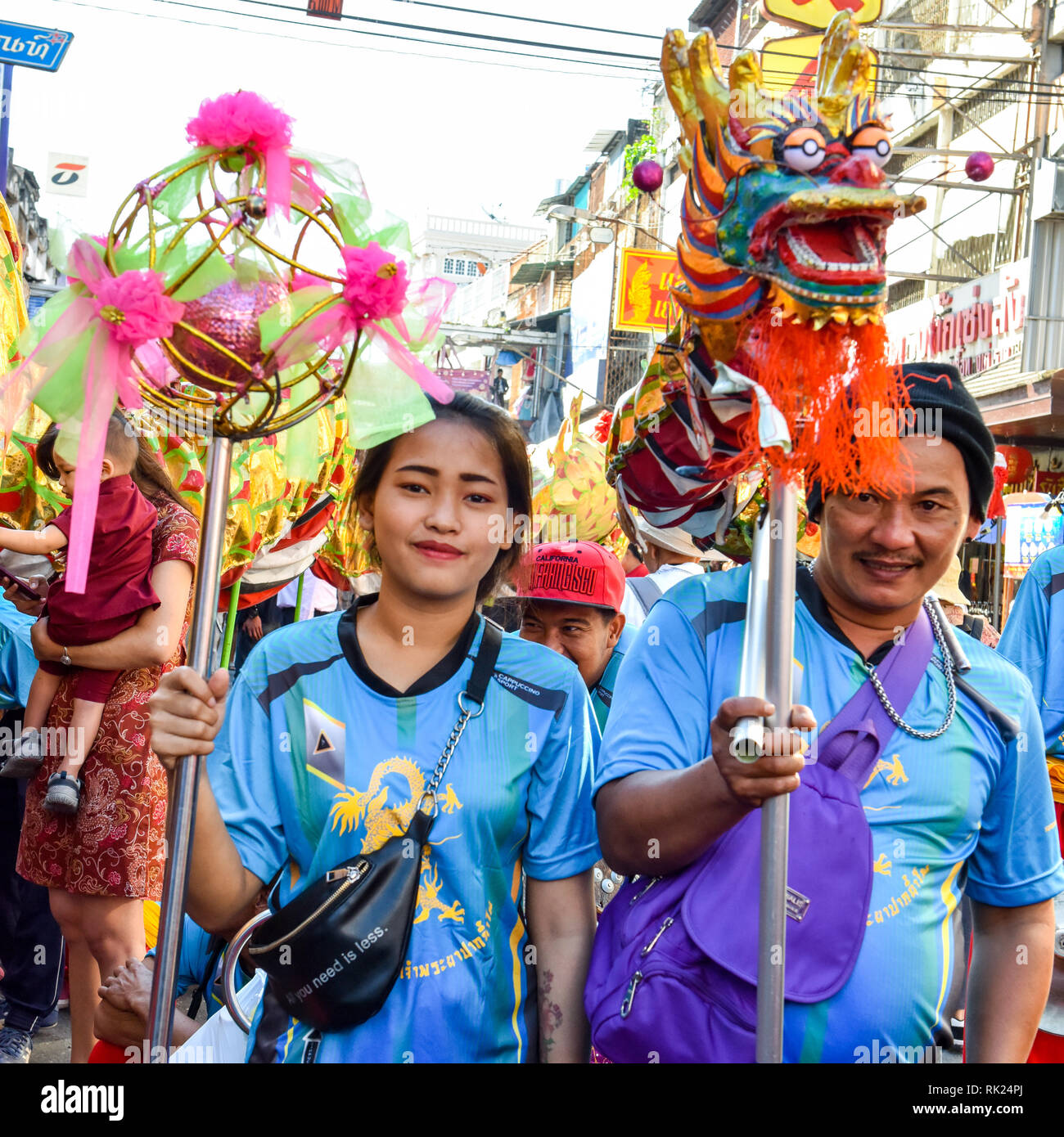 Feier des chinesischen neuen Jahres, Warorot Market, Chiang Mai, Thailand Stockfoto