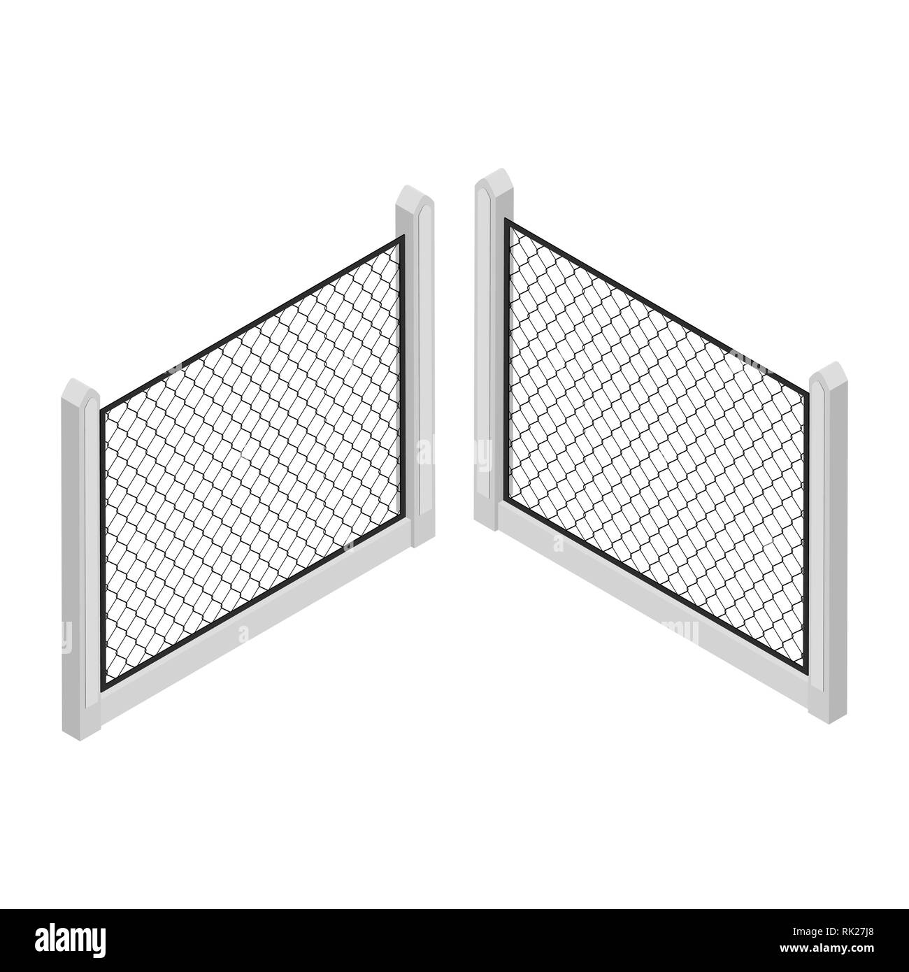 Isometrische Zaun isoliert auf Weiss. Keine festen Zaun. Iron Gate. Zaun mit Säulen. Metall, Schmiedeeisen, gitter Zäune und Tore für den Garten. Vektor Stock Vektor