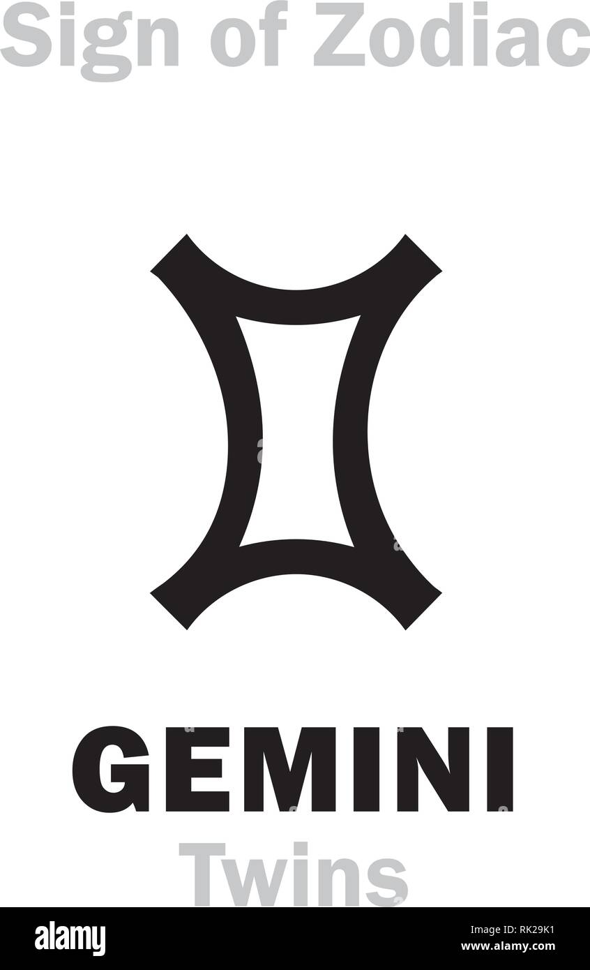 Astrologie-Alphabet: Zeichen des Tierkreises GEMINI (Zwillinge). Hieroglyphen Charakter Zeichen (einzelnes Symbol). Stock Vektor