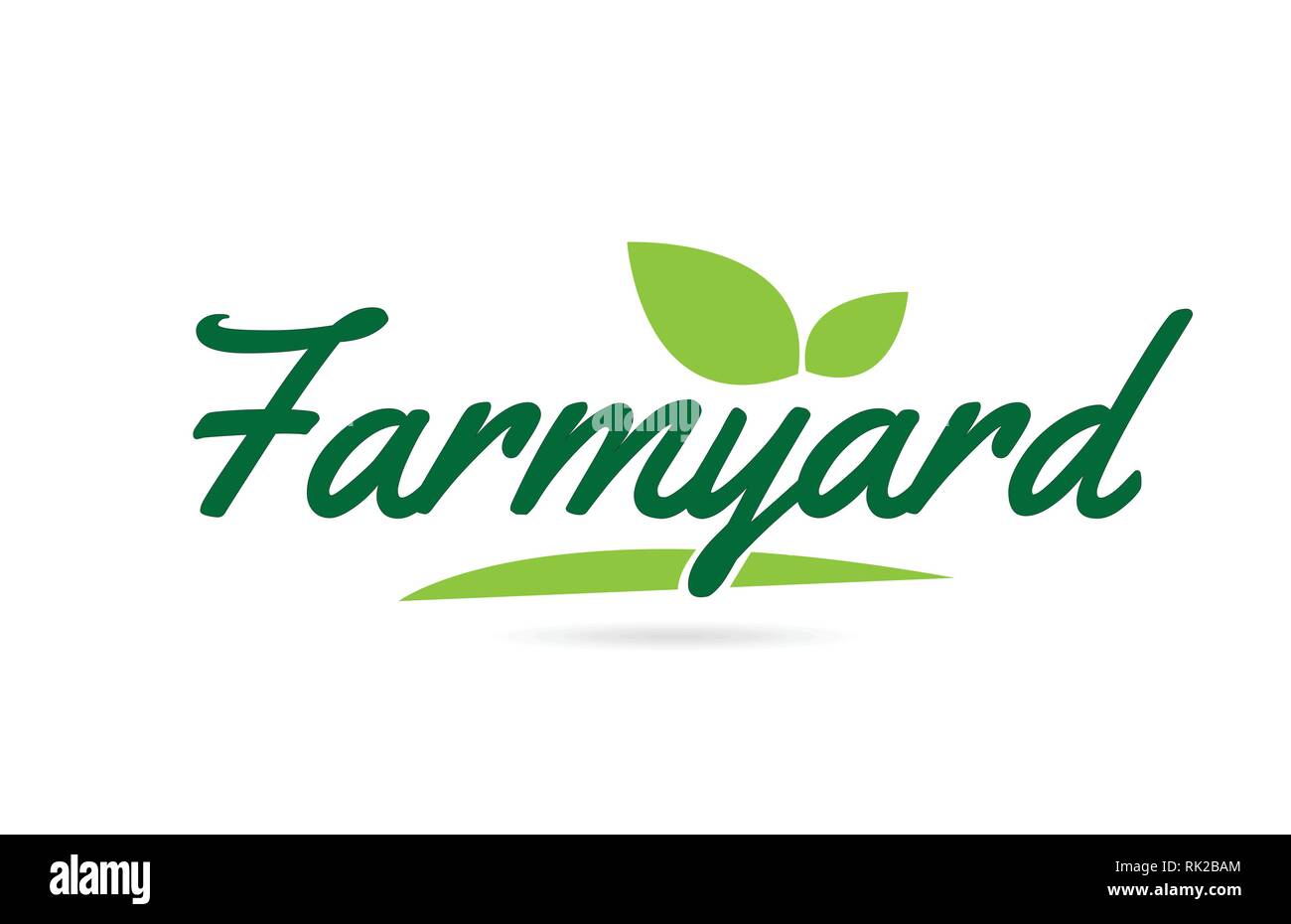 Bauernhof Hand geschriebene Wort text für Typografie Design in Grün mit Blatt kann für ein Logo oder Symbol verwendet werden. Stock Vektor