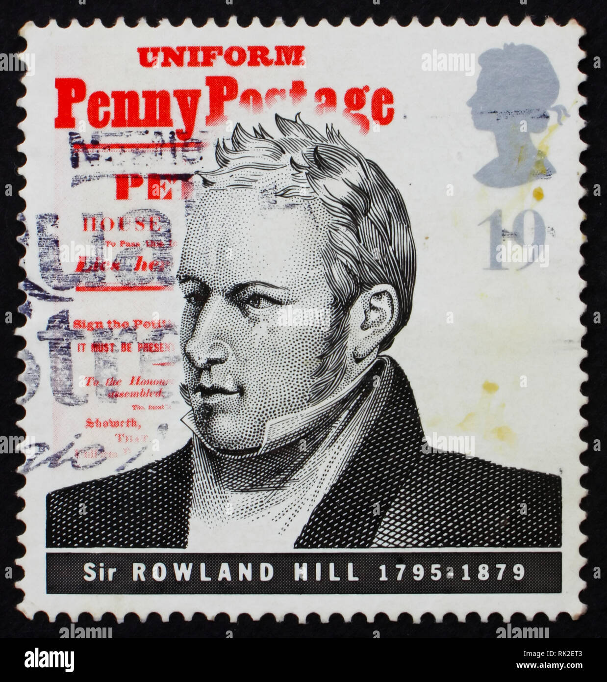 Großbritannien - ca. 1995: einen Stempel in den Großbritannien gedruckten zeigt Sir Rowland Hill, Einführung einheitlicher penny Porto, Reformer der Postdienste Stockfoto