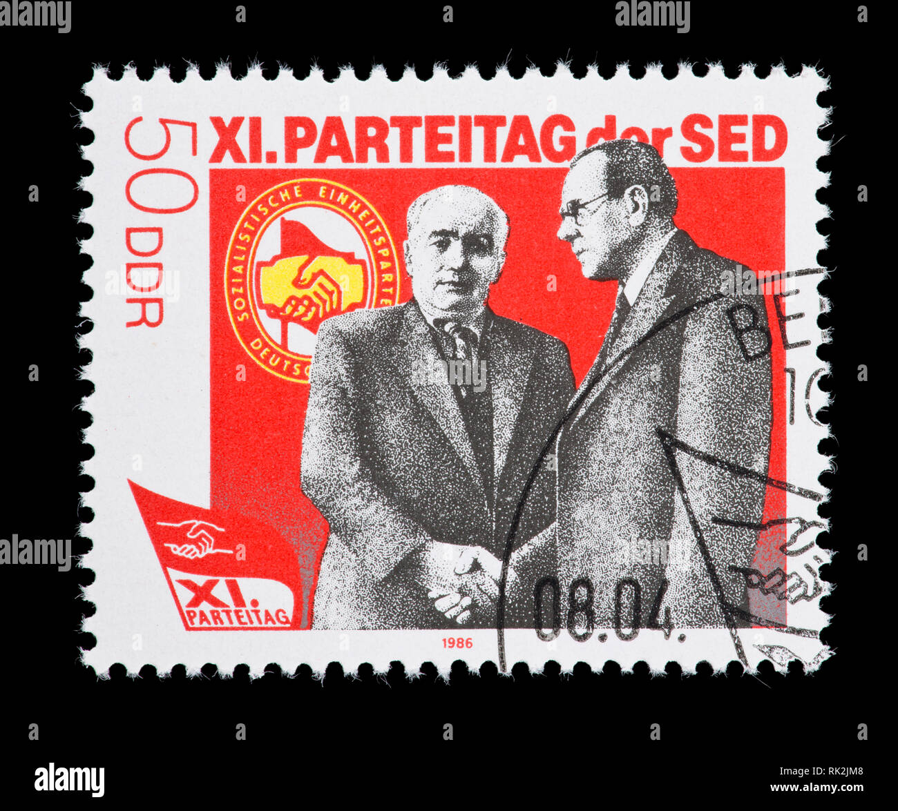 Briefmarke aus Ostdeutschland (DDR, Wilhelm Pieck und Otto Grotewohl, für die Sozialistische Einheitspartei Tag). Stockfoto