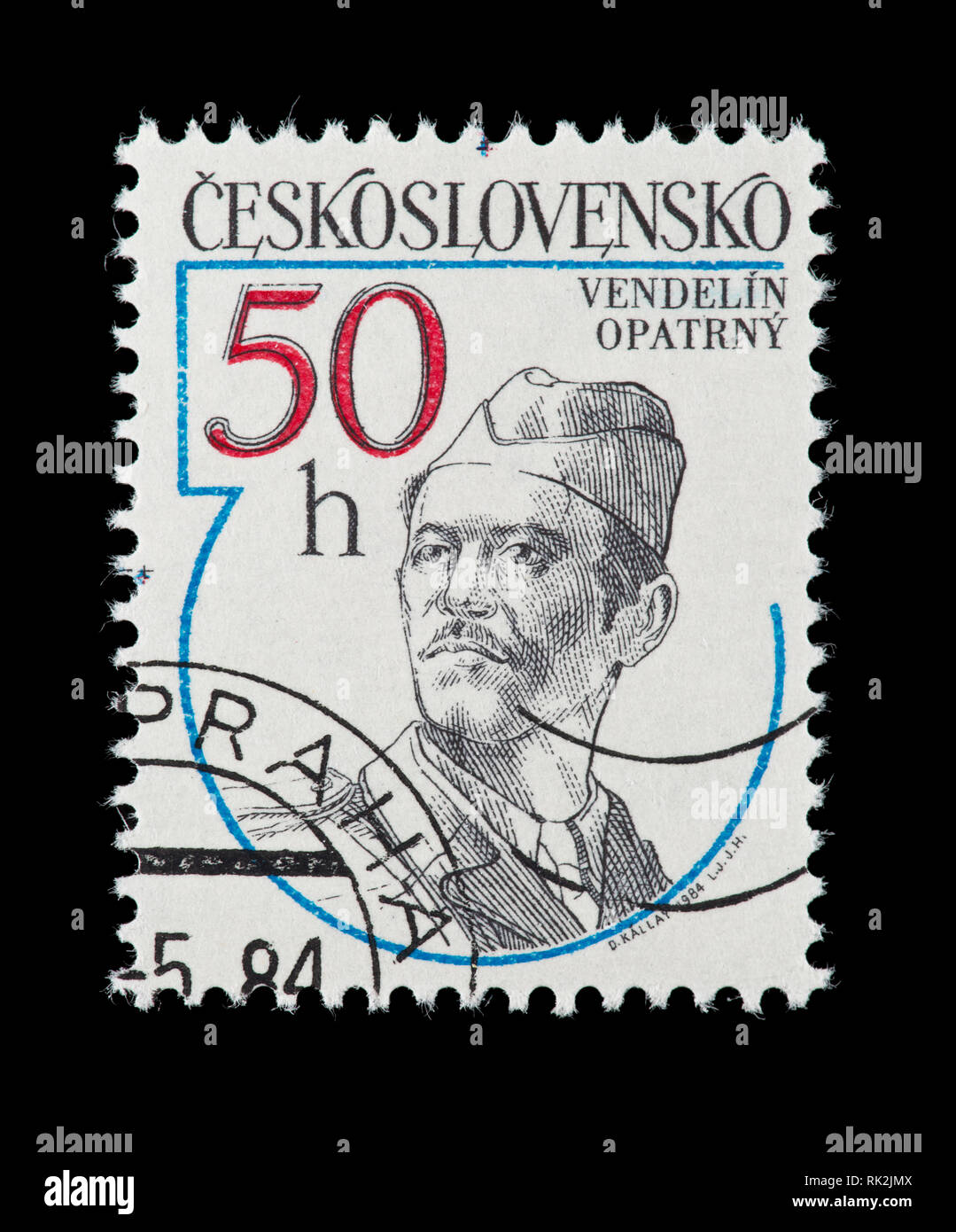 Briefmarke aus der Tschechoslowakei Darstellung Vendelin Opatrny, 2. Weltkrieg Widerstandskämpfer. Stockfoto