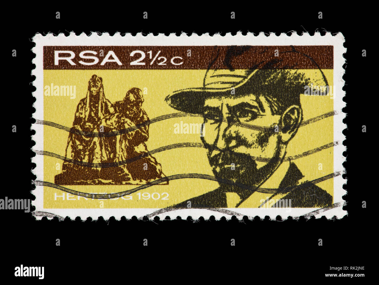 Briefmarke aus Südafrika, James B. M. Hertzog, Boer allgemein und Premierminister. Stockfoto