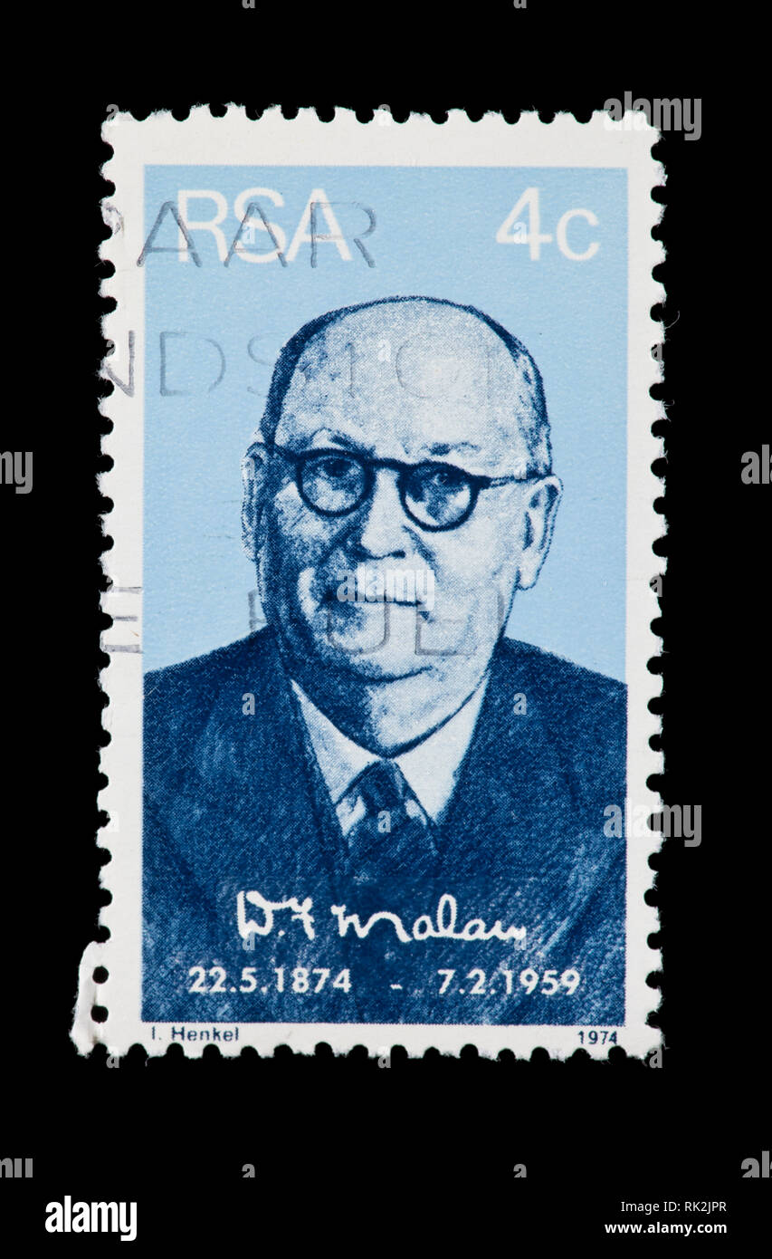 Briefmarke aus Südafrika, Daniel F. Malan, Premierminister, centennial von Geburt. Stockfoto