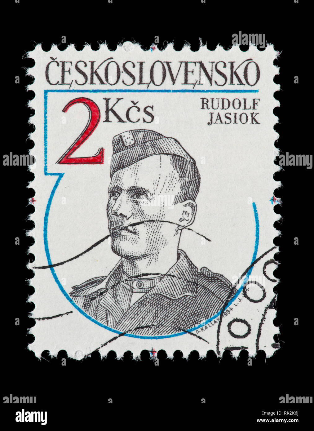 Briefmarke aus der Tschechoslowakei, Rudolph Jasiok, 2. Weltkrieg Widerstandskämpfer. Stockfoto