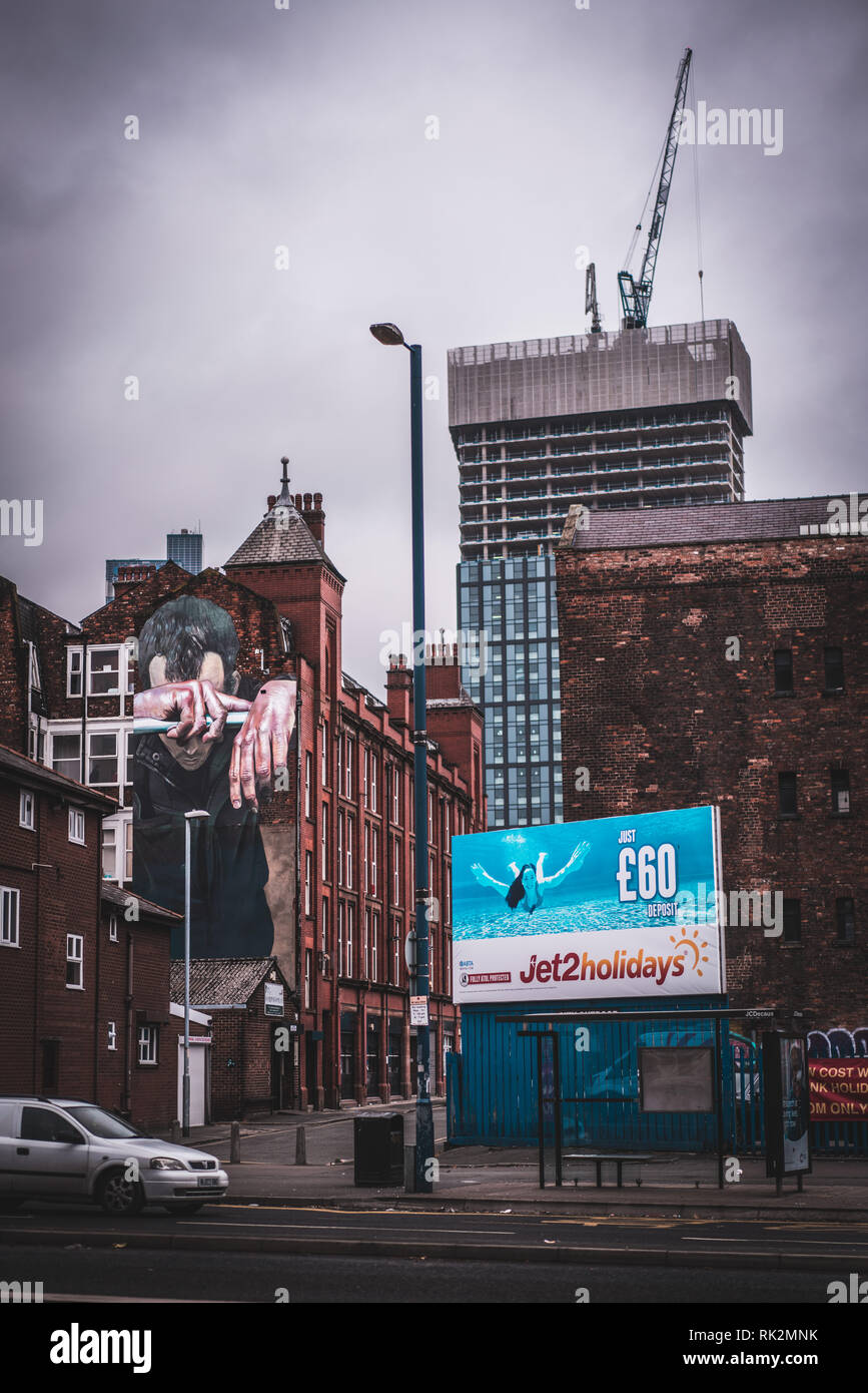 Manchester, England, Vereinigtes Königreich. August 20 2018: Street Art im regnerischen manchster Stockfoto