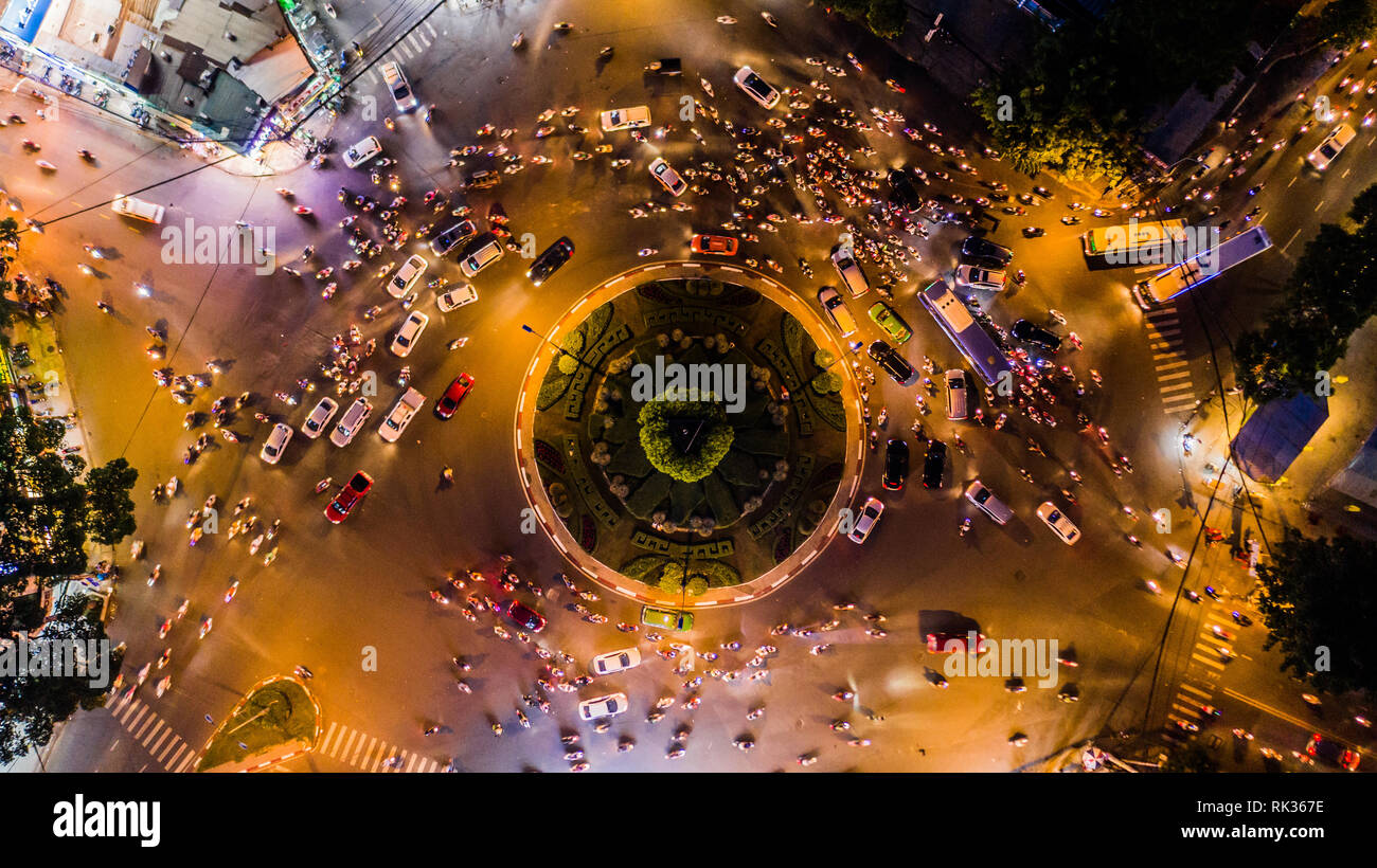 Nga sau Cong Hoa Kreisverkehr oder traffic Circle, Ho Chi Minh City oder Saigon, Vietnam Stockfoto