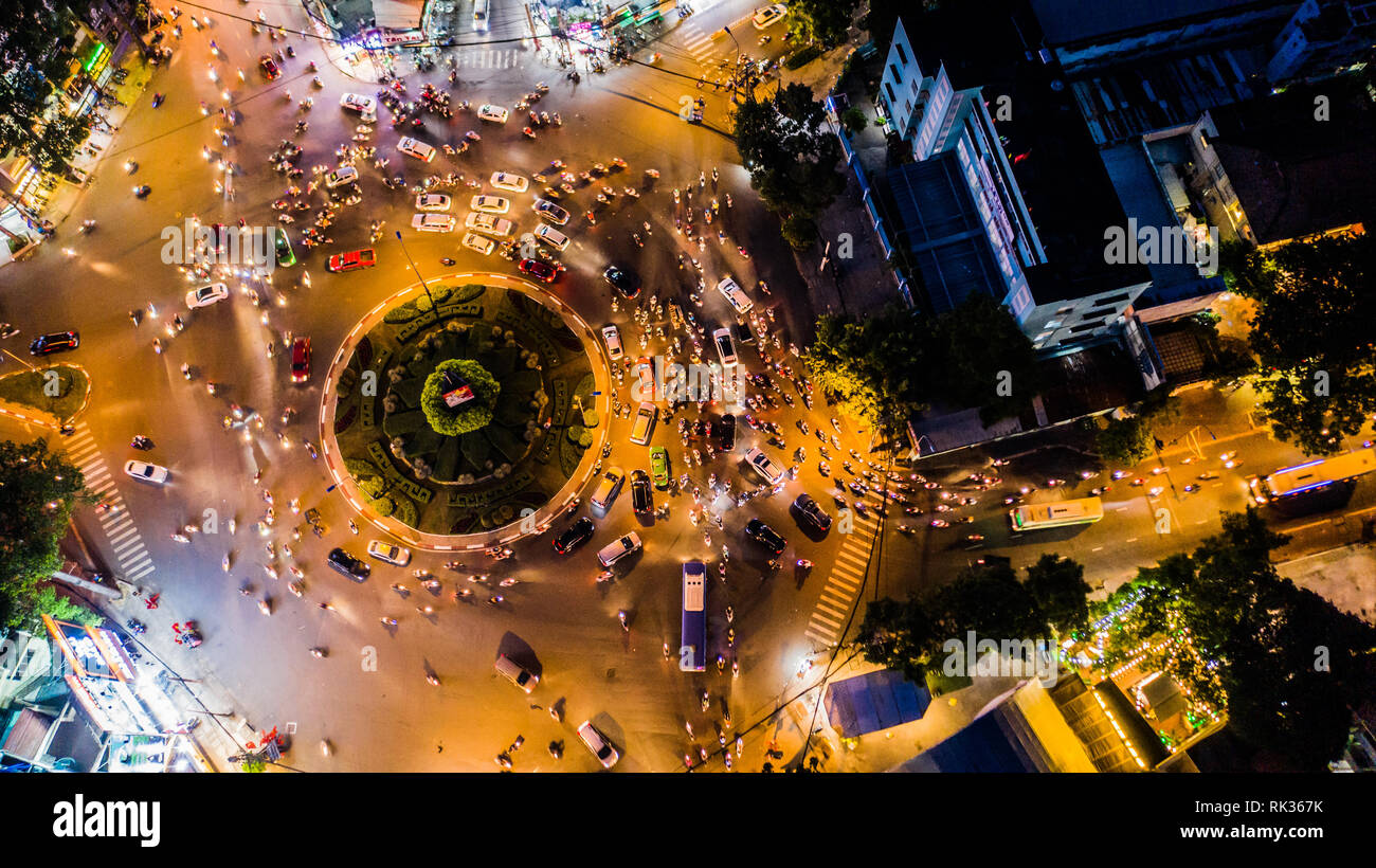 Nga sau Cong Hoa Kreisverkehr oder traffic Circle, Ho Chi Minh City oder Saigon, Vietnam Stockfoto