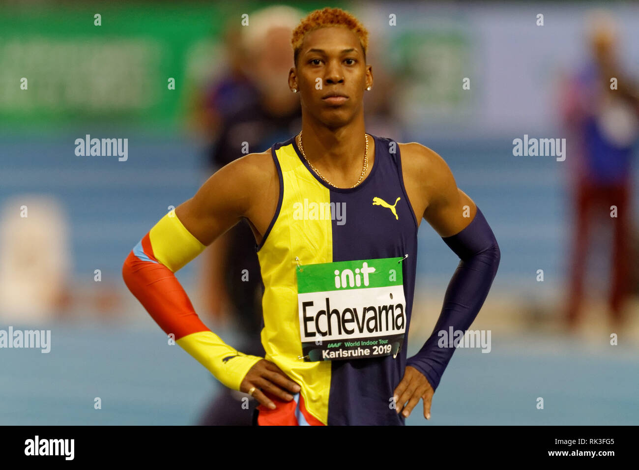 Juan Miguel Echevarría, CUB, Weitsprung, bei der IAAF Indoor Meeting Karlsruhe, 2019 Stockfoto