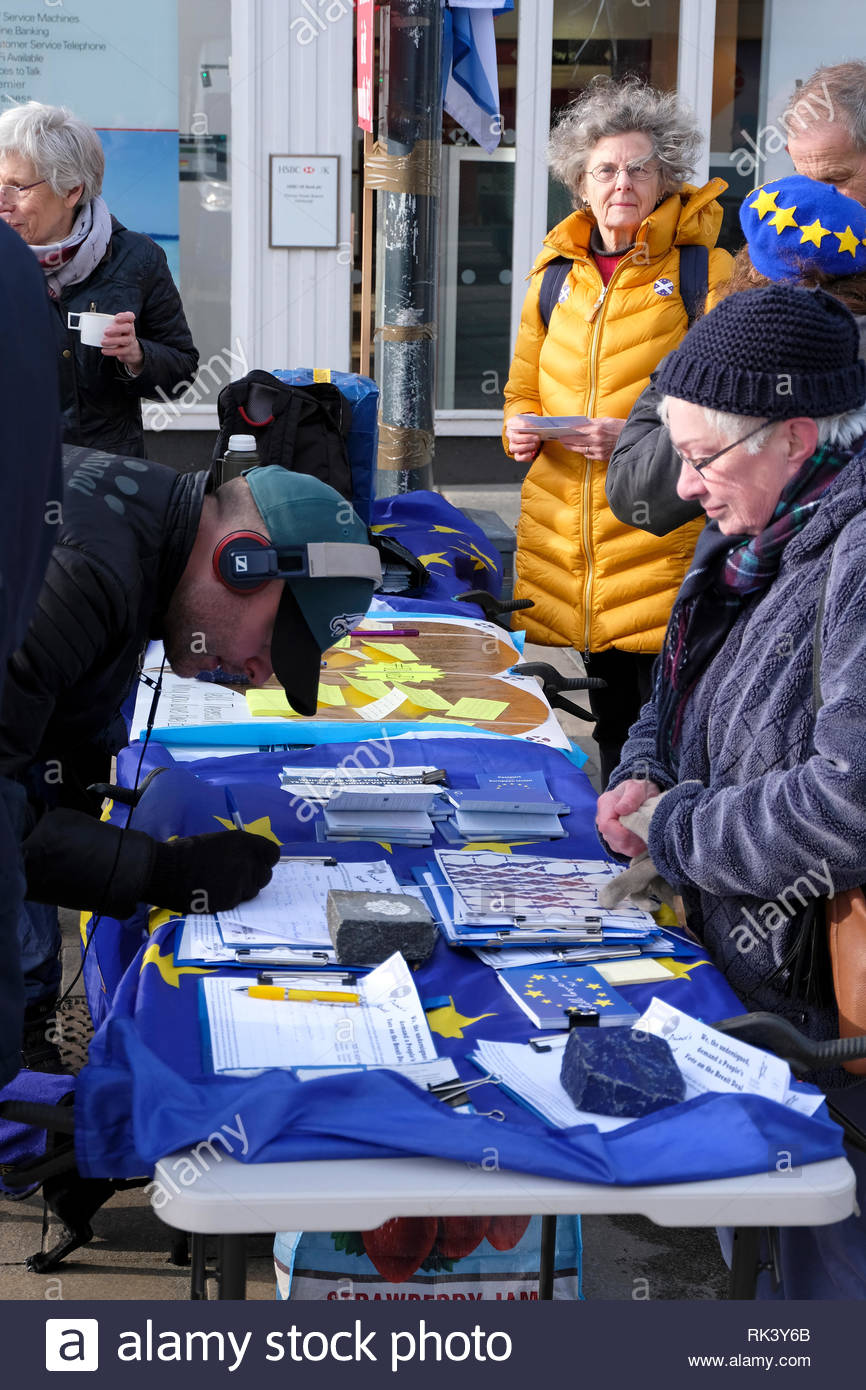 Edinburgh, Vereinigtes Königreich. 9. Februar 2019. Anti Brexit werbend auf die Castle Street, Edinburgh, Schottland. Quelle: Craig Brown/Alamy leben Nachrichten Stockfoto