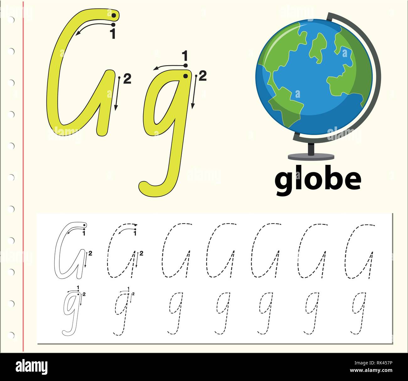 Buchstabe G tracing Alphabet Arbeitsblätter Abbildung Stock Vektor