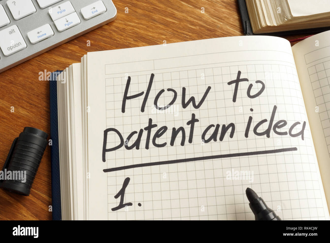 Wie Patent eine Idee, die in der Notiz geschrieben. Urheberrecht. Stockfoto