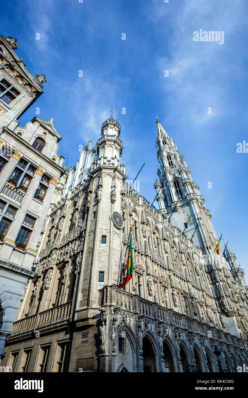 Rathaus (Hotel de Ville), Grand Place, Brüssel, Belgien Stockfoto