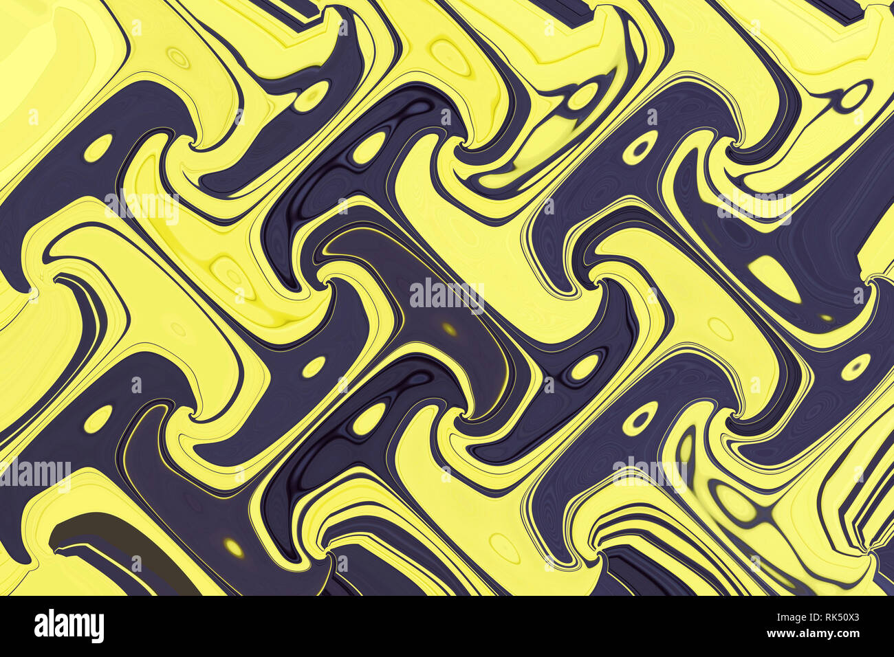 Makro von Gelb und schwarz pigment mit Öl mit schwarzen Flecken auf der Oberfläche gemischt. Stockfoto
