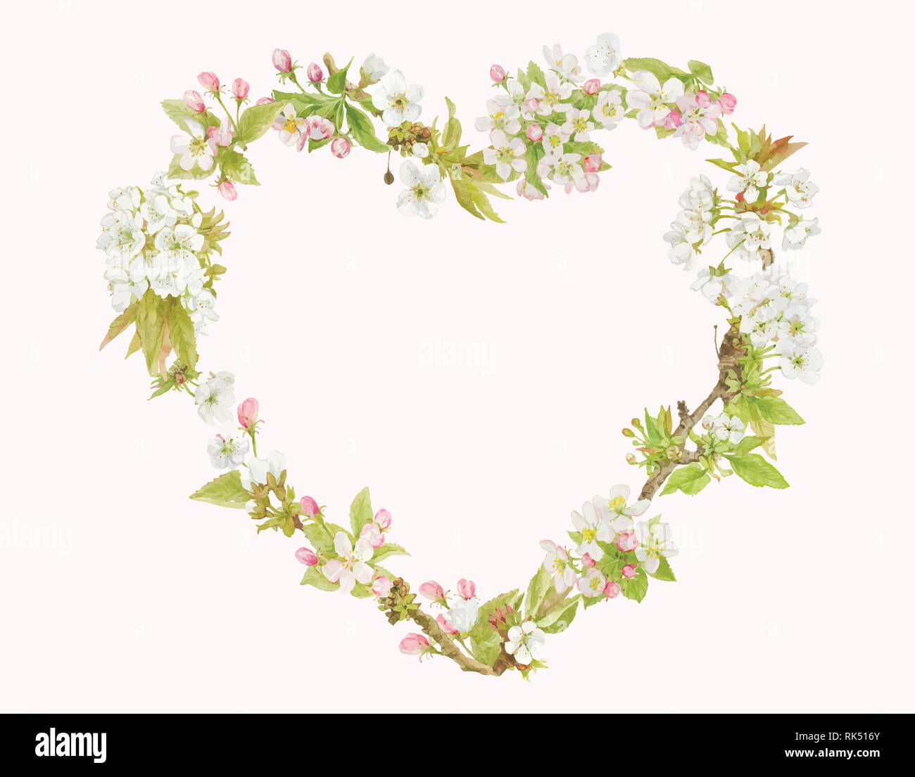 Das isolierte Herz Blume Grenze Hochzeit Grußkarte Vorlage Stockfoto