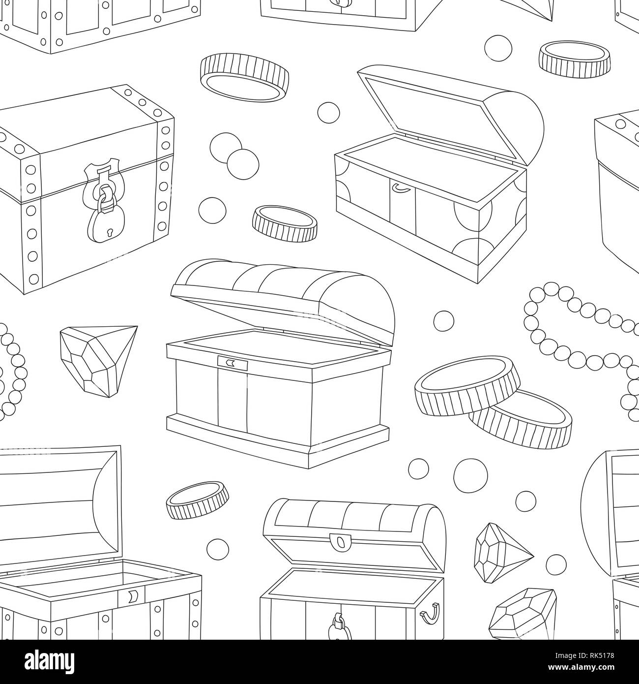 Verborgene Schätze Muster. Saphire und Diamanten. Münzen und Smaragden. Vector Illustration, EPS 10. Stock Vektor