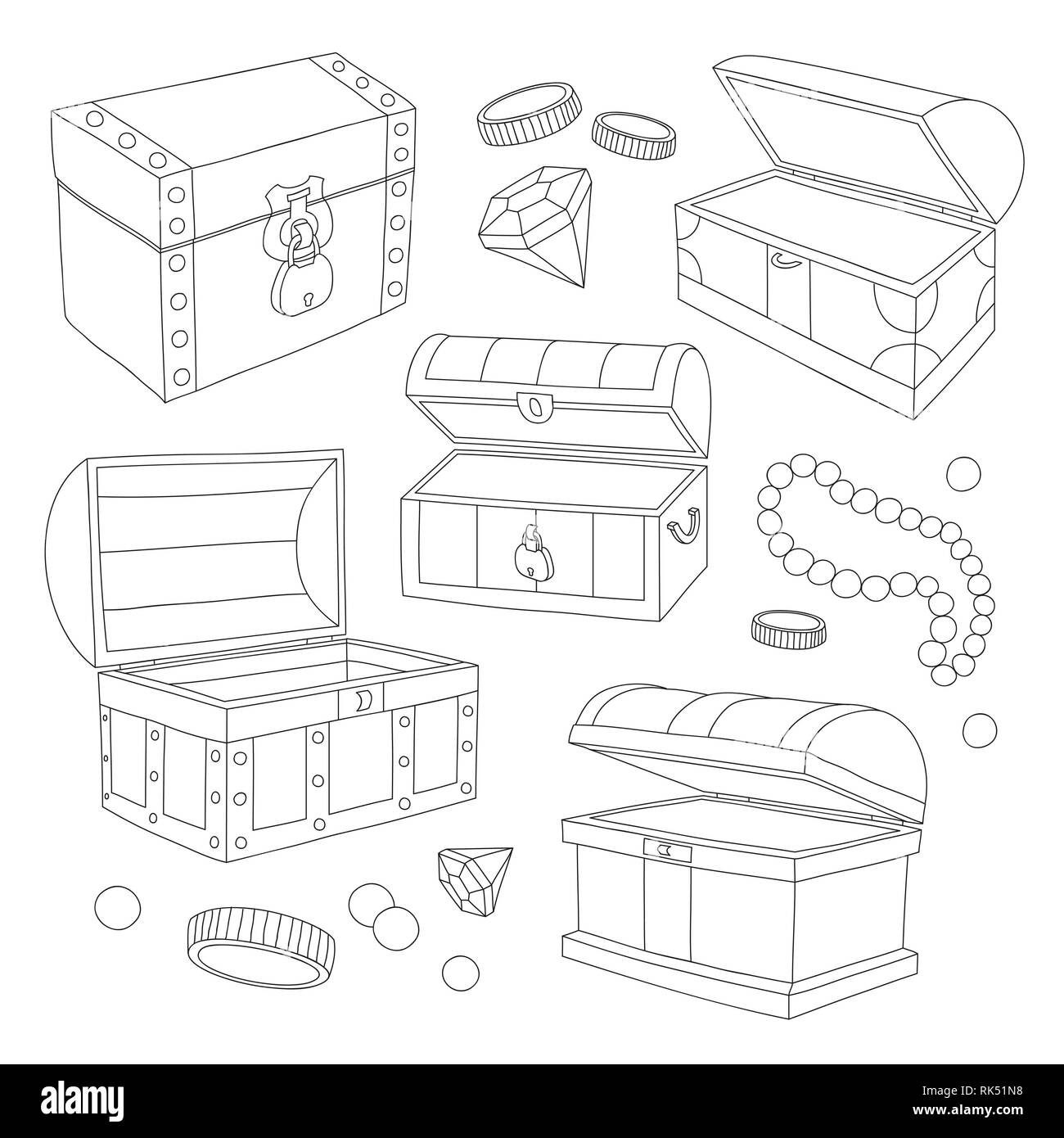 Verborgene Schätze Muster. Saphire und Diamanten. Münzen und Smaragden. Vector Illustration, EPS 10. Stock Vektor