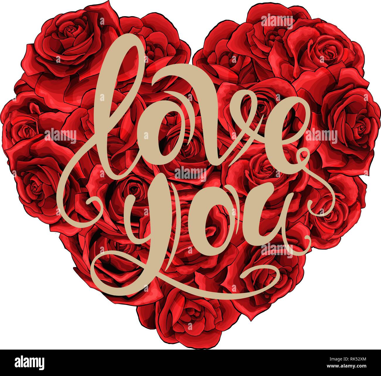 Valentines Tag rote Rosen Herzen gefüllt und Beschriftung auf weißem  Hintergrund Stock-Vektorgrafik - Alamy