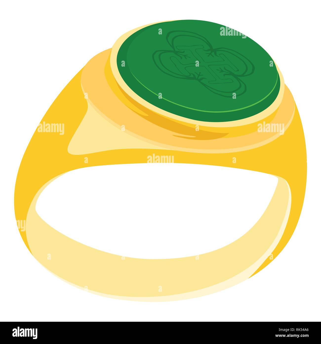Jahrgang alte Ring mit grünen Edelstein auf weißem Vektor isoliert Stock Vektor