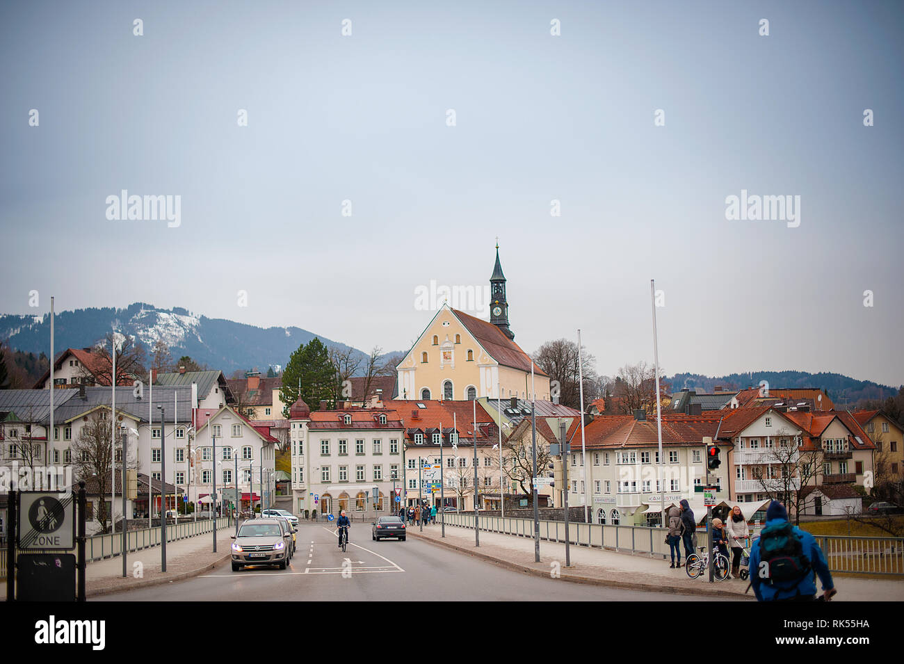 Bad Tölz, Deutschland - März 10, 2018: Blick auf Altstadt Bad Tölz in Bayern Stockfoto