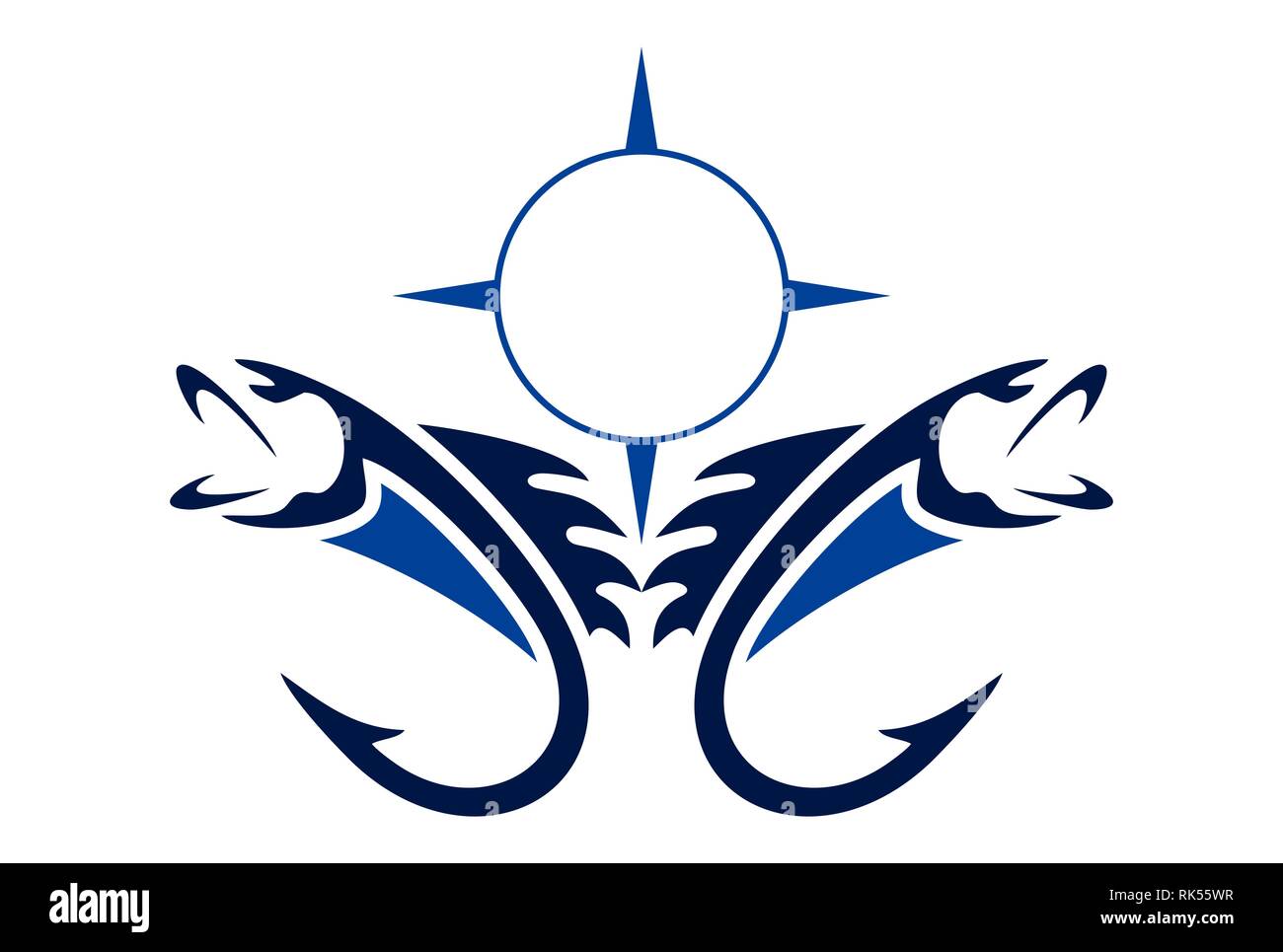 Abstrakte Haken angeln Kompass Logo icon Stockfoto