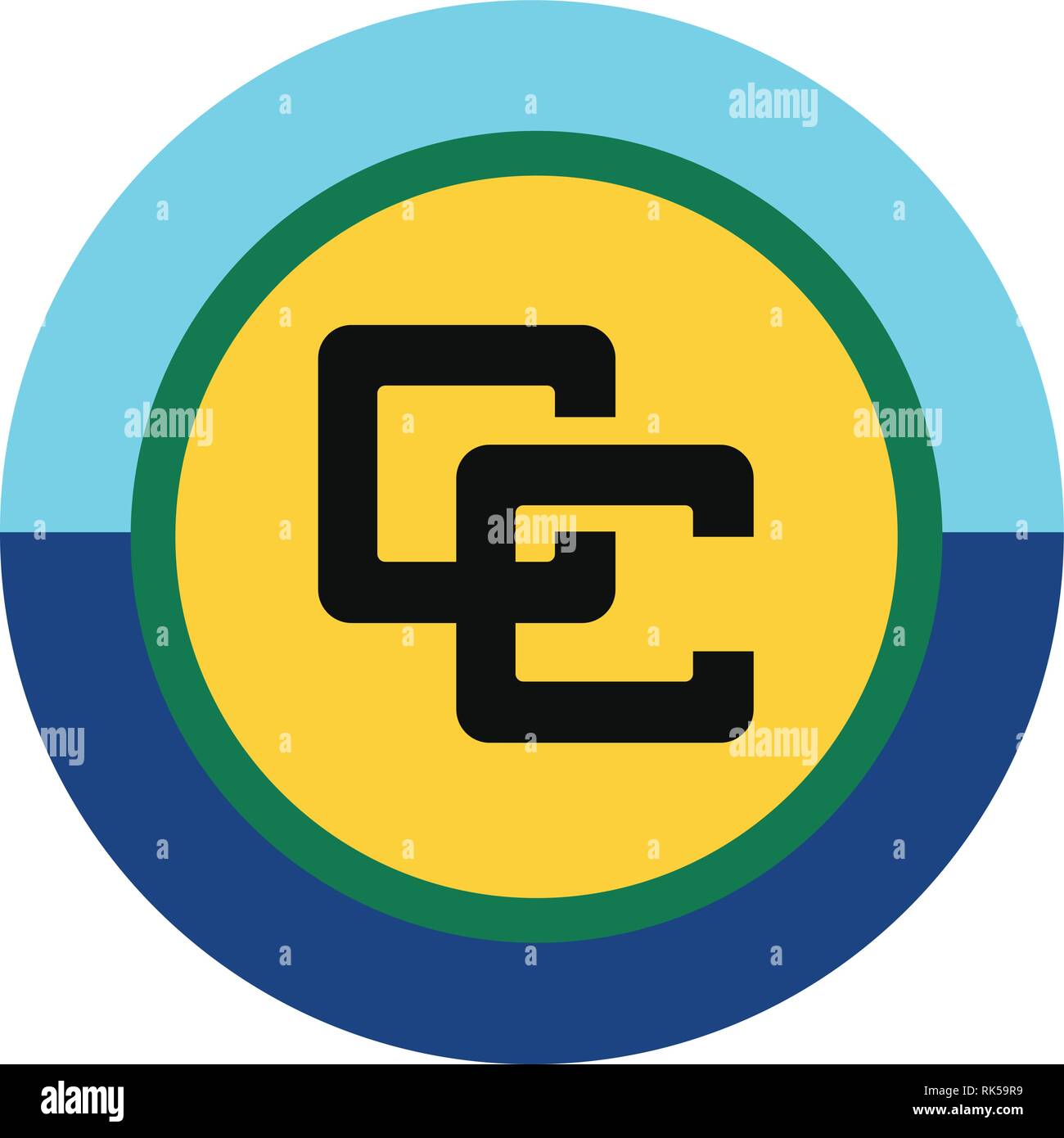 Runde vektor Flagge der Caricom. Karibische Gemeinschaft Flagge butoon Stock Vektor
