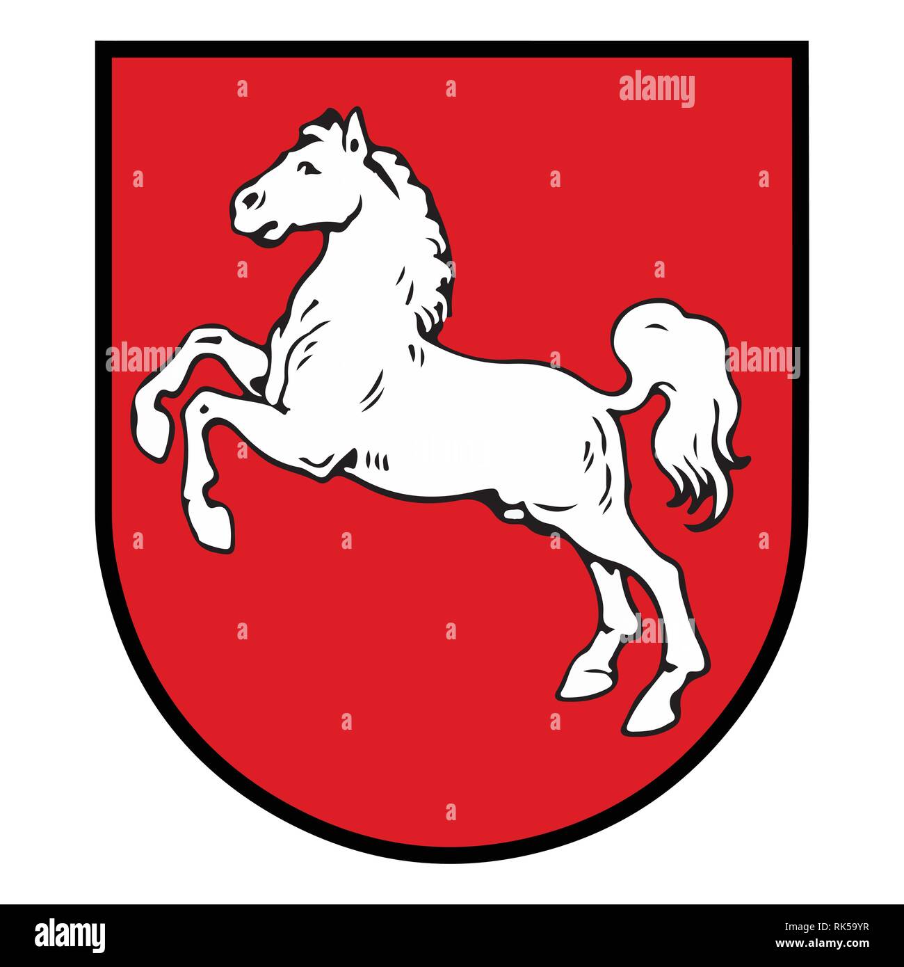 Flagge Niedersachsen. Vector Illustration. Flagge mit Wappen Stock Vektor