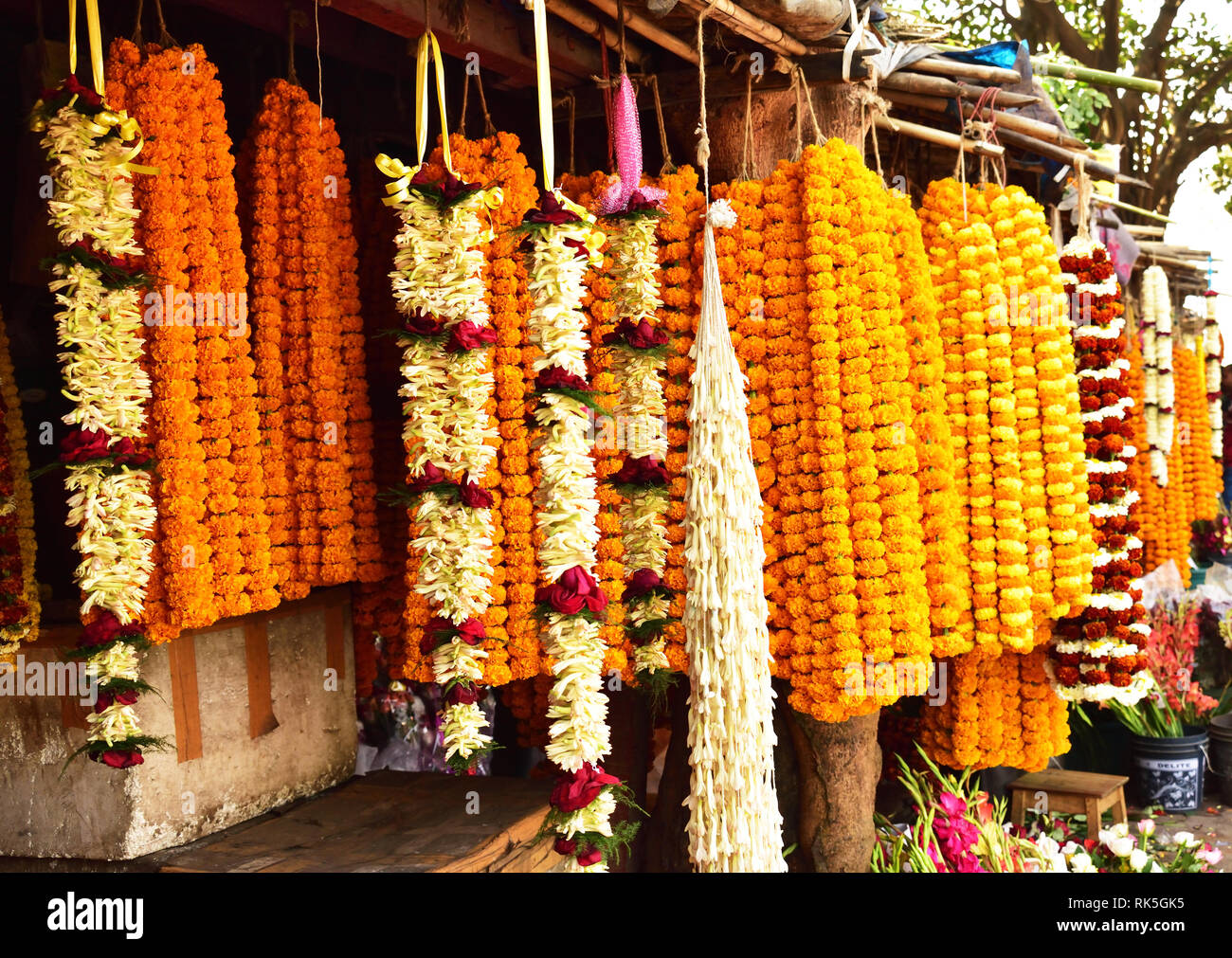 Guwahati, Assam, Indien - 02 Februar 2019: Frische Blumenmarkt Stockfoto