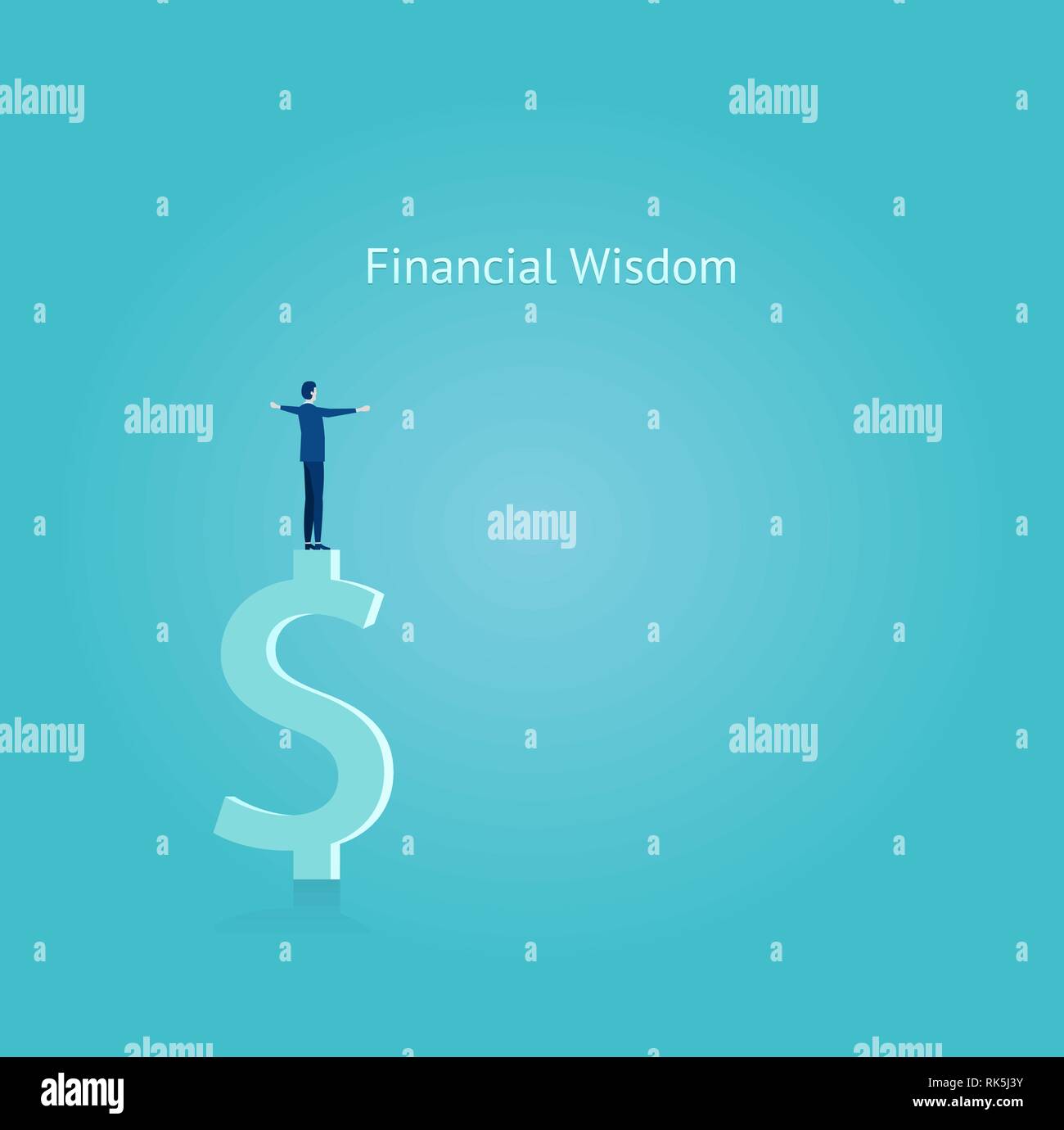 Finanzielle Weisheit Konzept. Vektor eines Geschäftsmannes Balancing auf dem Dollarzeichen Stock Vektor