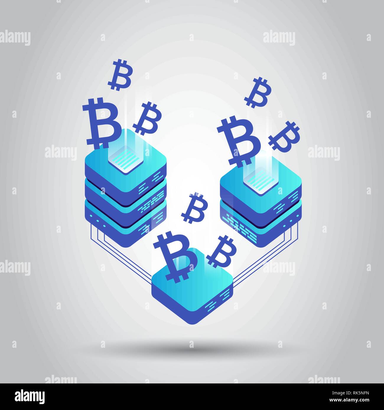 Bergbau bitcoin server Vektor Symbol Isometrische Stil. Blockchain crypto Geld farm Rechenzentrum Hintergrund. Block Chain Konzept. Stock Vektor