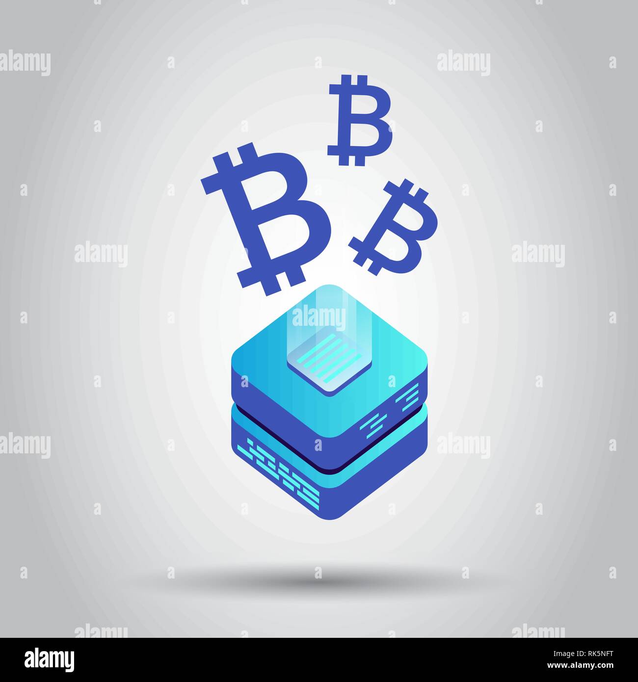 Bergbau bitcoin server Vektor Symbol Isometrische Stil. Blockchain crypto Geld farm Rechenzentrum Hintergrund. Block Chain Konzept. Stock Vektor