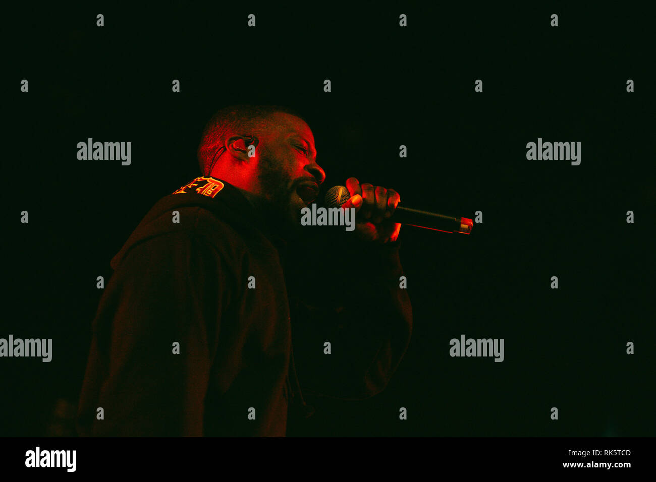 Dänemark, Kopenhagen - Februar 07., 2019. Der amerikanische Rapper und Lyriker Jay Rock führt ein Live Konzert in Pumpehuset in Kopenhagen. (Foto: Gonzales Foto - Samy Khabthani). Stockfoto