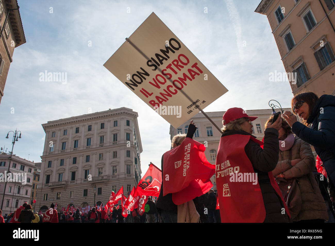 Roma, 09.02.2019: "Futuro al lavoro" unitaria manifestazione Nazionale dei sindacati CGIL, CISL e UIL. © Andrea Sabbadini Stockfoto