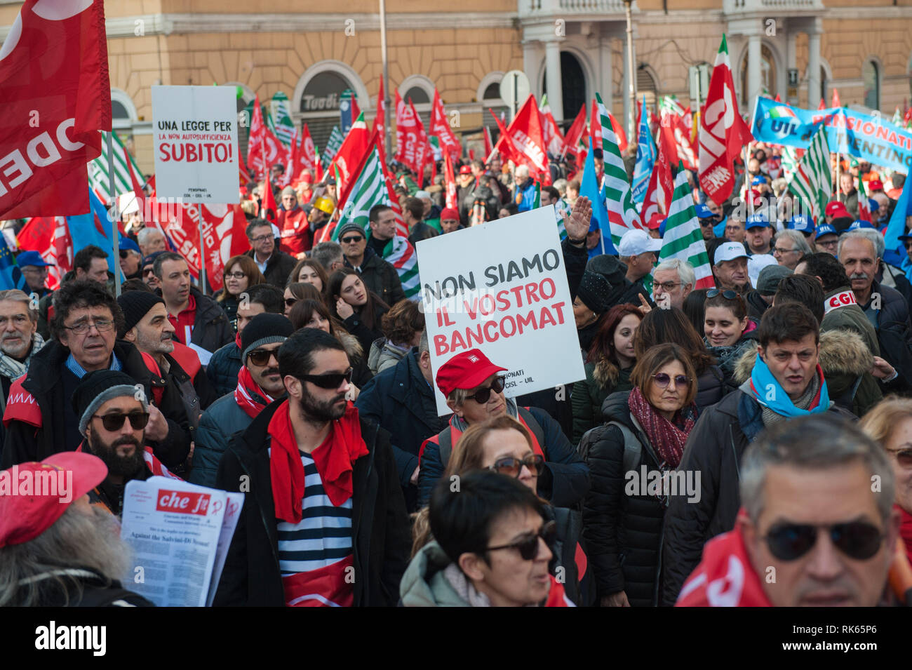 Roma, 09.02.2019: "Futuro al lavoro" unitaria manifestazione Nazionale dei sindacati CGIL, CISL e UIL. © Andrea Sabbadini Stockfoto