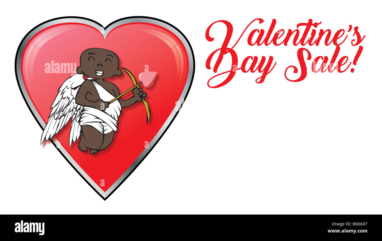 African-american Cupid mit Valentines Tag Einzelhandel logo und Herzen Stockfoto